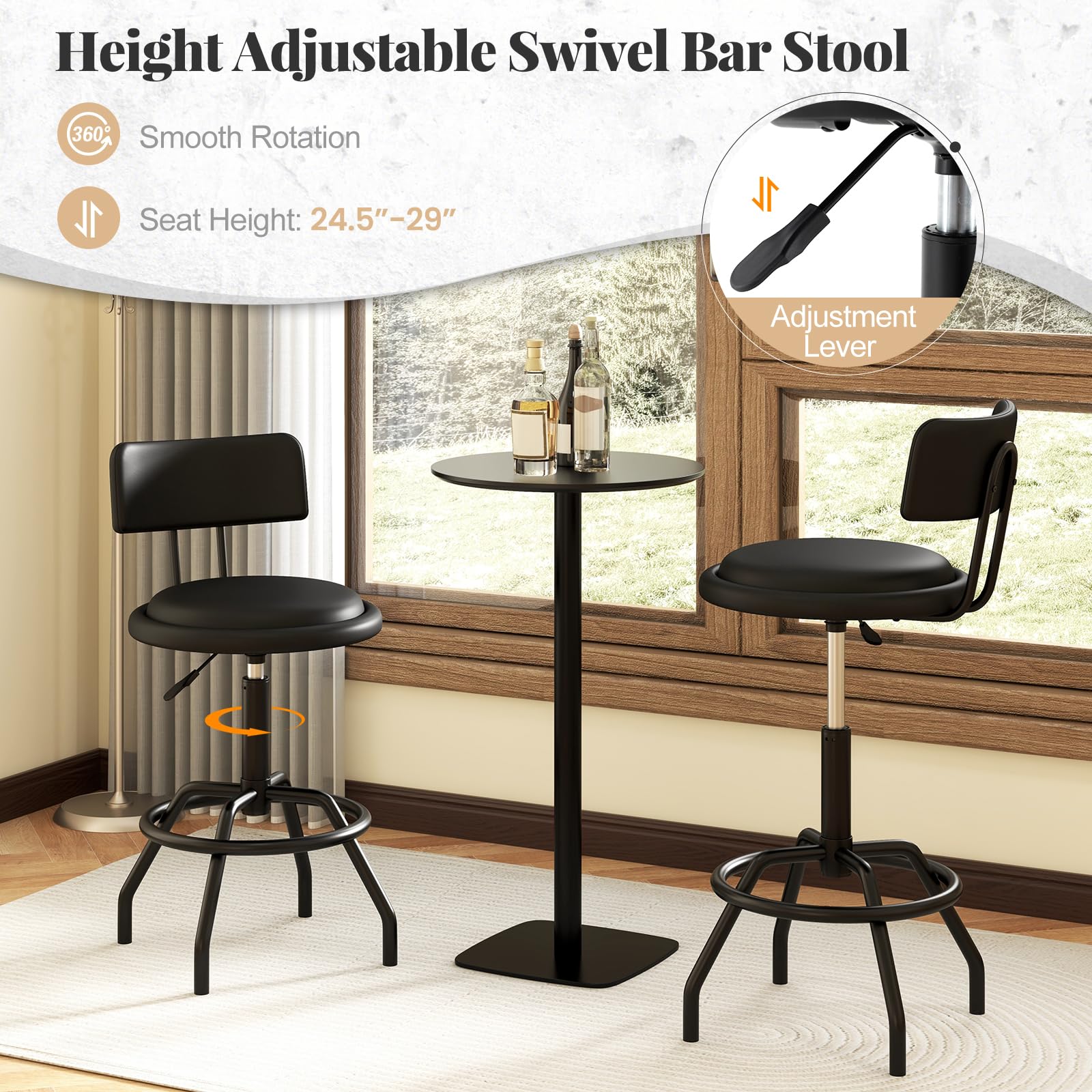 Giantex Swivel Bar Stools Set of 1/2/3/4, 24.5"-29" Height Adjustable Counter Height Chairs w/Back