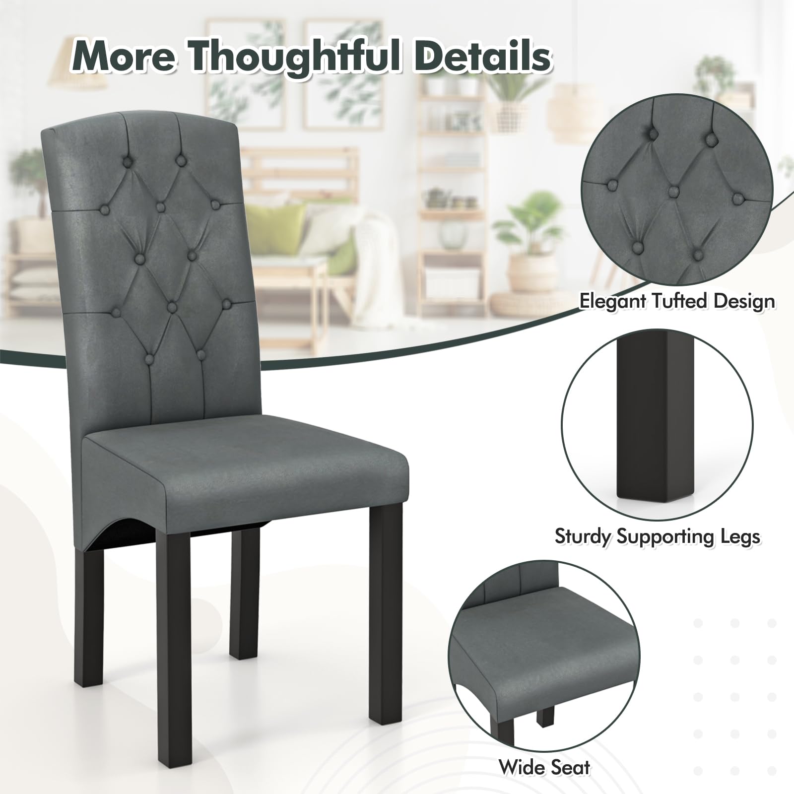 Giantex Modern Dining Chairs, Tufted Fabric Dining Room Chairs w/High Backrest, High-density Sponge Cushion