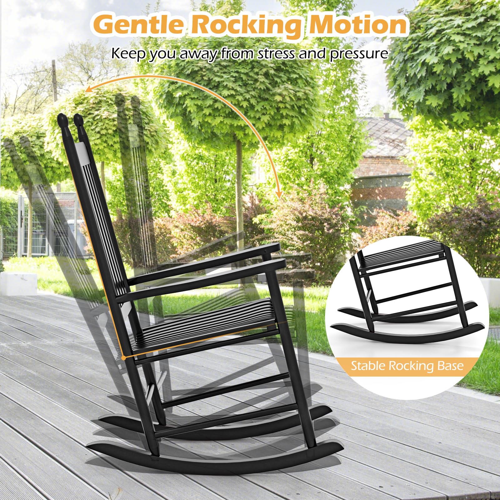 Giantex Outdoor Rocking Chair Set, All Weather Patio Rocker w/Solid Rocking Base & High-Back