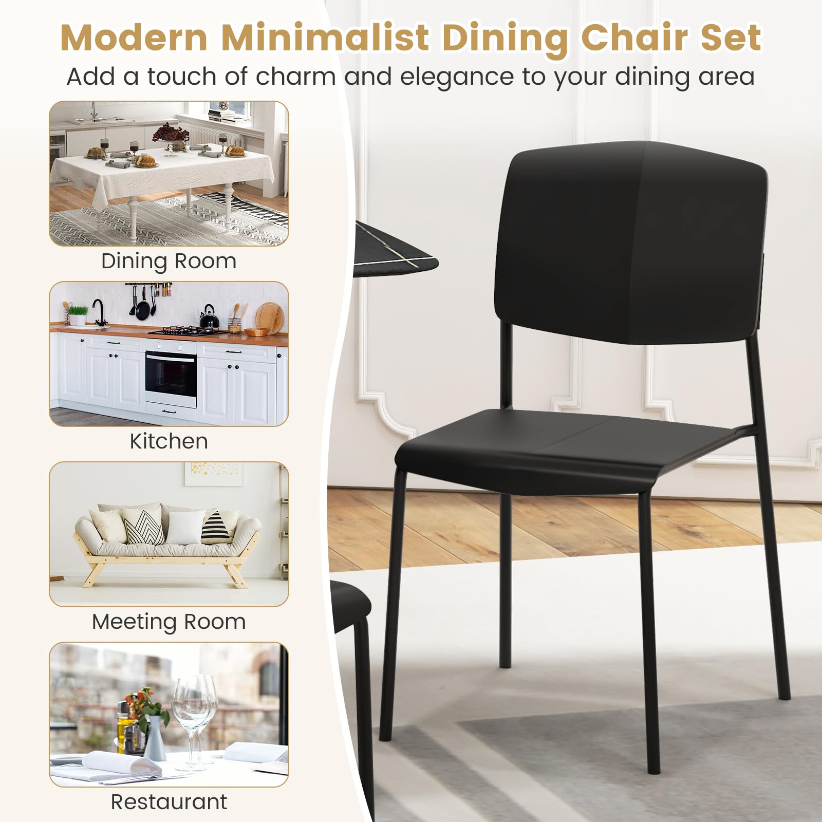 Giantex Stackable Dining Chairs Set, Modern Kitchen Chairs w/Metal Legs & Curved Back, Load up to 350 LBS