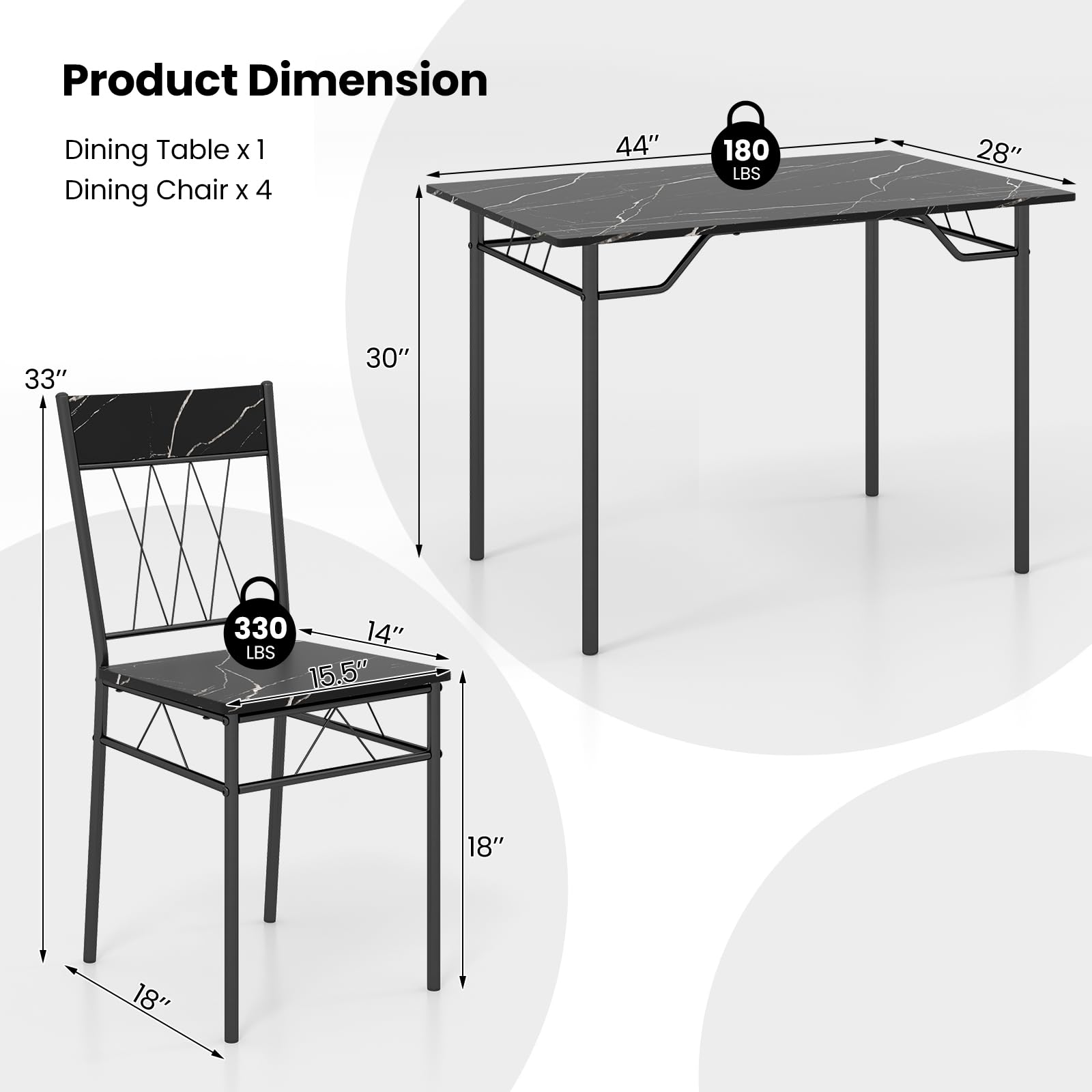 Giantex Dining Table Set for 4, 5-Piece Breakfast Nook with Kitchen Table, 4 Dining Chairs