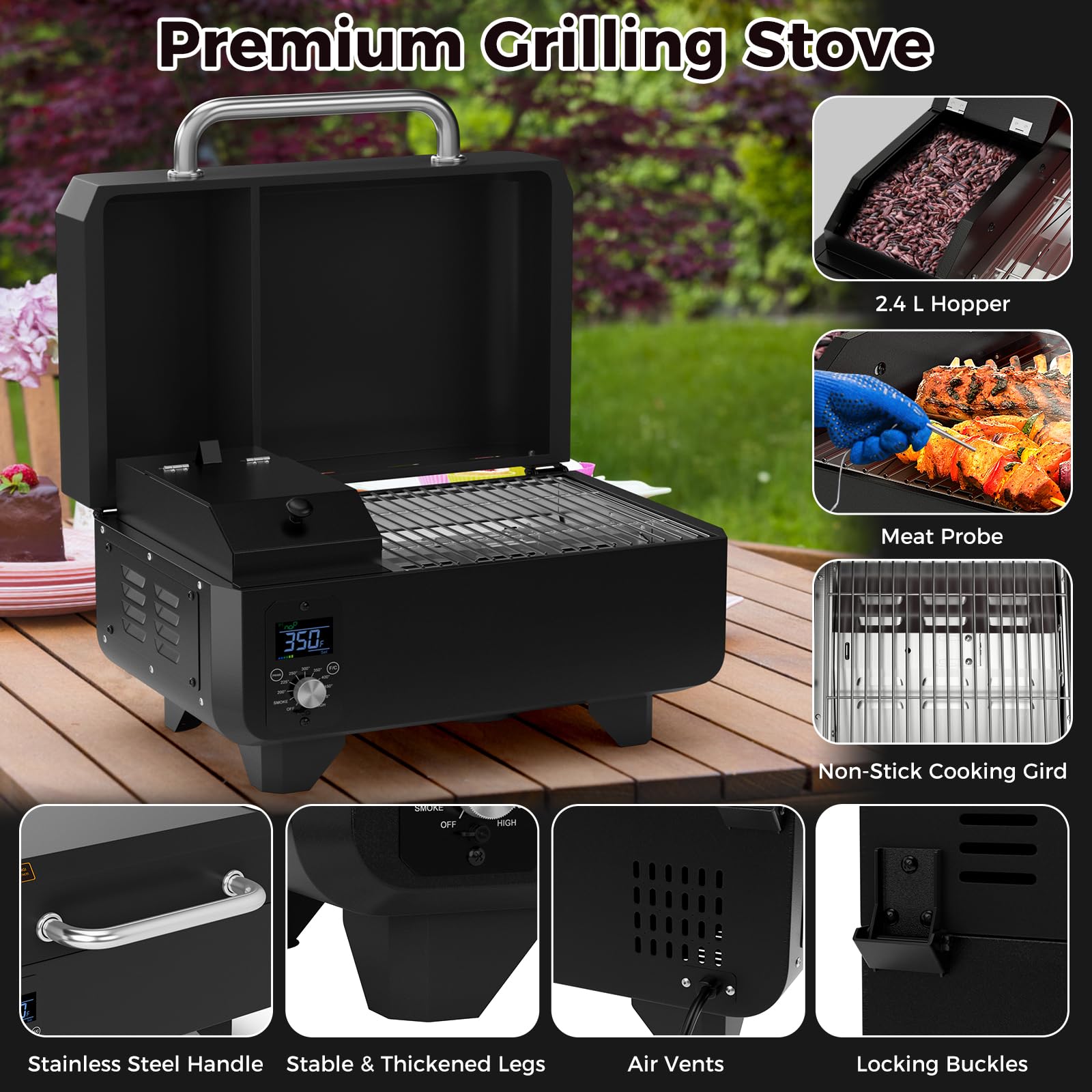 Giantex Pellet Grill and Smoker - Portable Tabletop Wood Pellet Smoker with Temperature Control