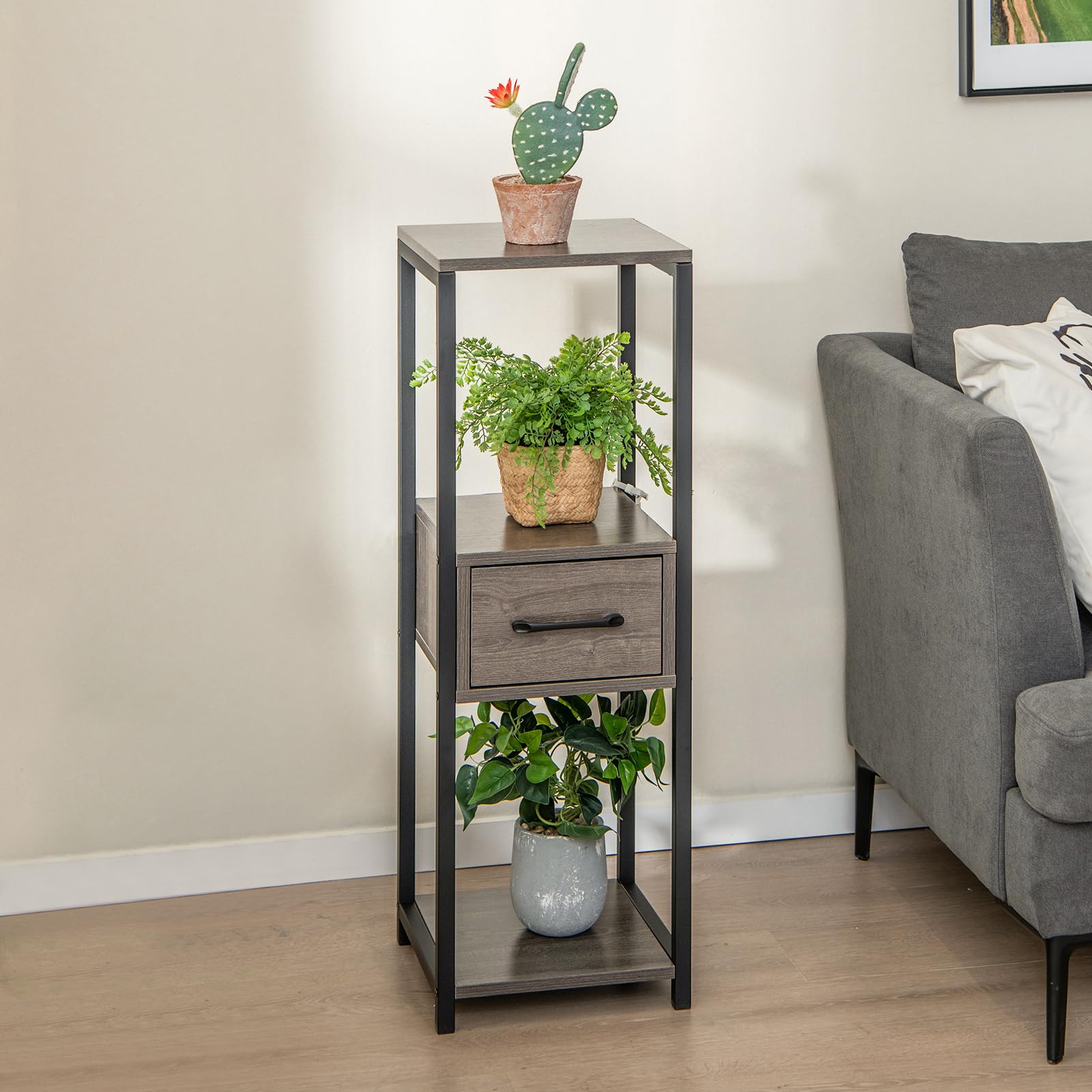 Giantex 3 Tier Tall Plant Stand Indoor, 36 Inch Corner Plant Holder with Drawer & Metal Frame