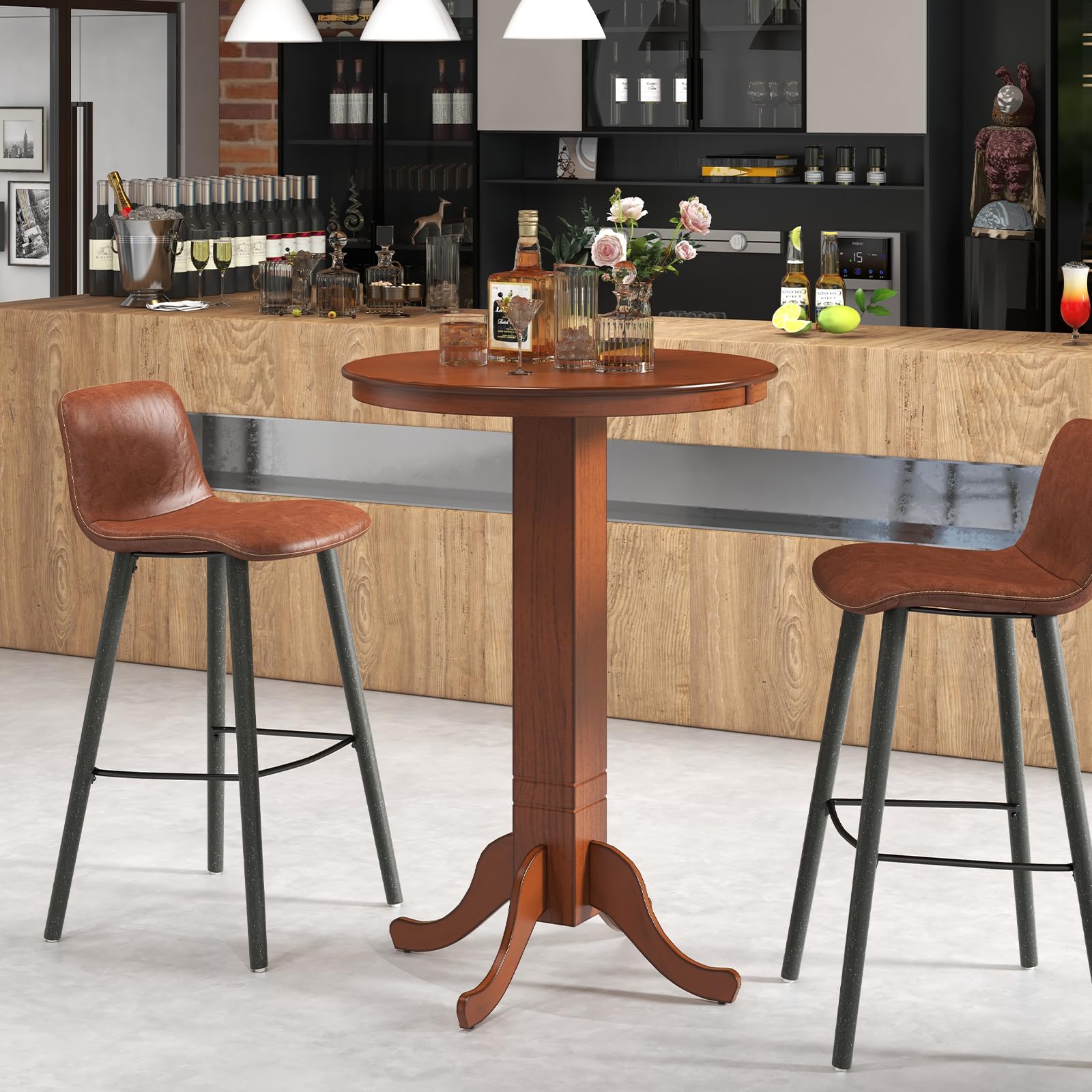 Giantex 30” Round Bar Table, Dining Table with Rubber Wood Frame