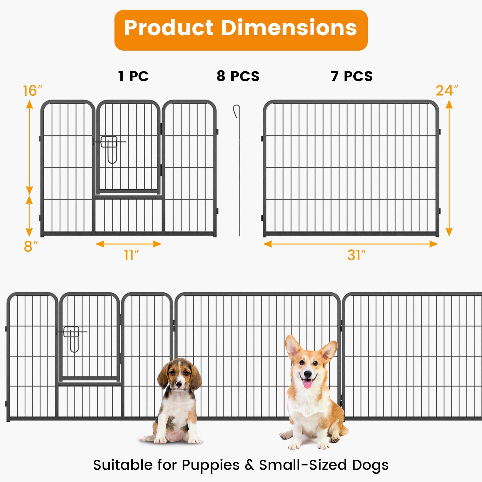 Giantex Dog Playpen Outdoor 24" H - 8/16 Panels Metal Pet Fence for Puppies Small Dogs, Portable Dog Fence for Yard Garden RV Camping