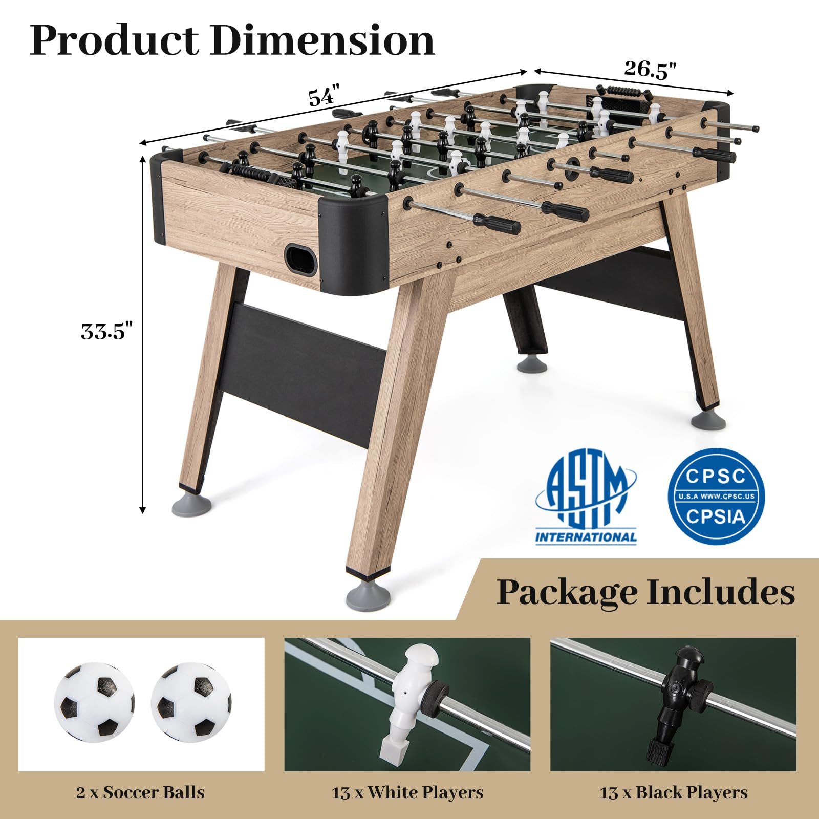 Giantex 54 Inch Foosball Table - Wood Football Table Competition Sized, Arcade Soccer Game Table with 2 Balls