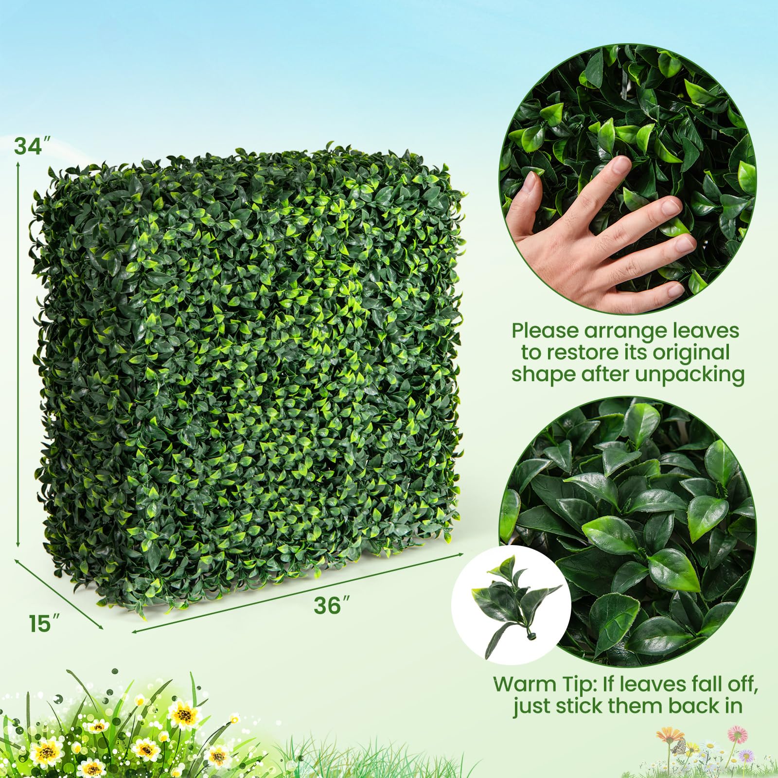 Giantex Artificial Boxwood Hedge Wall, Faux Grass Wall with PE Leaves and Aluminum Frame