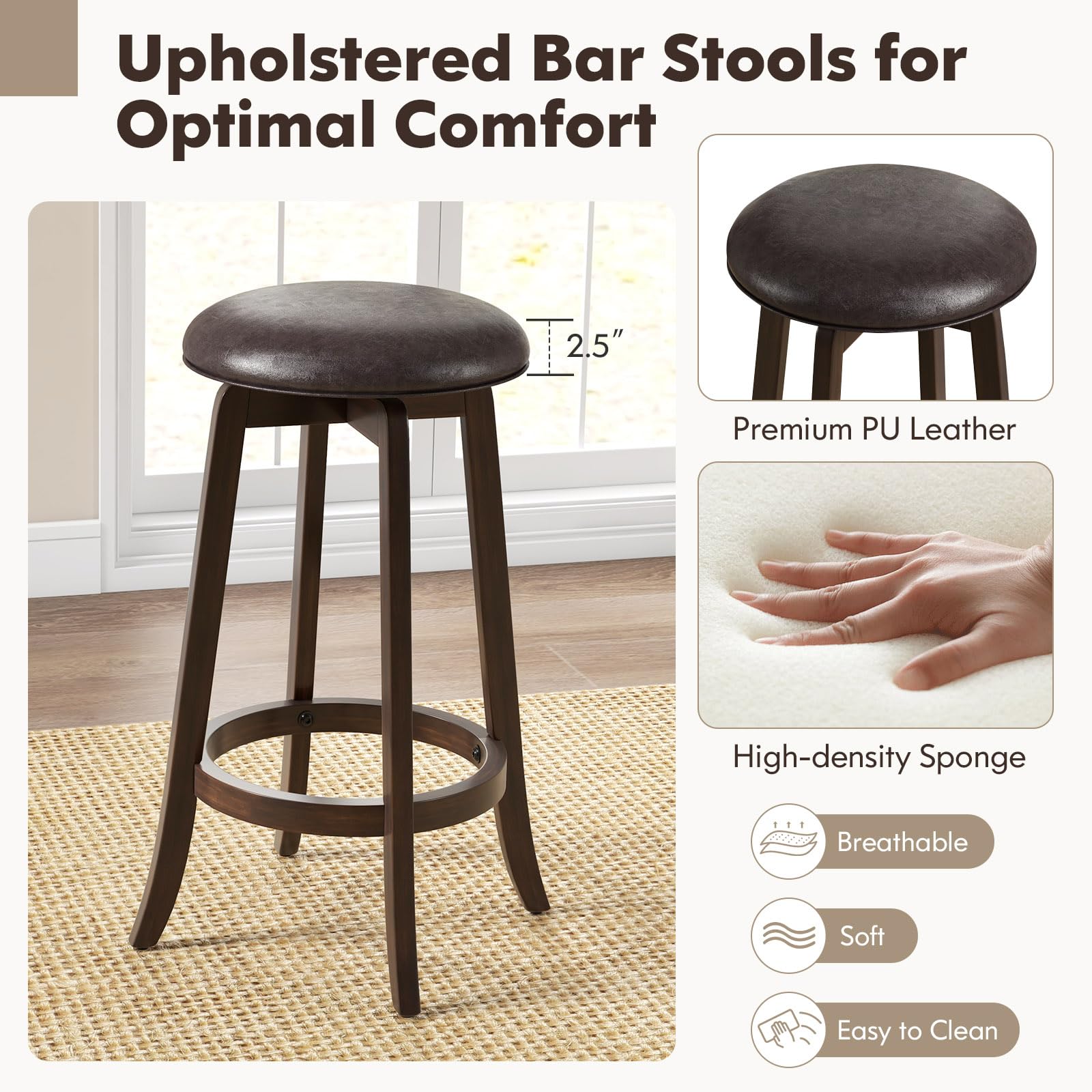 Giantex Bar Stools Set， 29"/ 24"  Bar Height Bar Stools w/ 360° Swivel Round Seat & Footrest