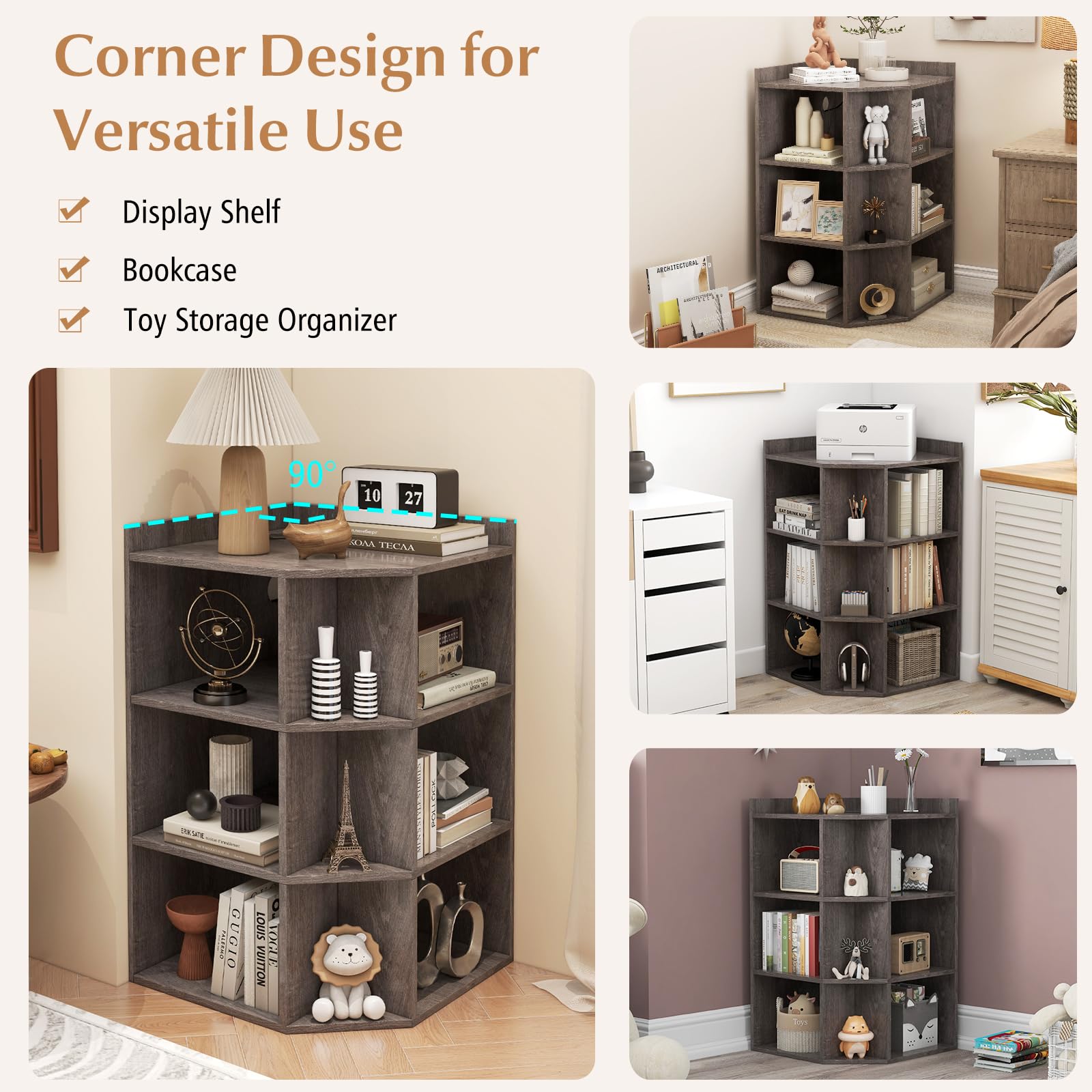 Giantex 3-Tier Corner Cabinet with Charging Station, Corner Shelf with 9 Cubbies, 2 USB Ports & 4 Outlets