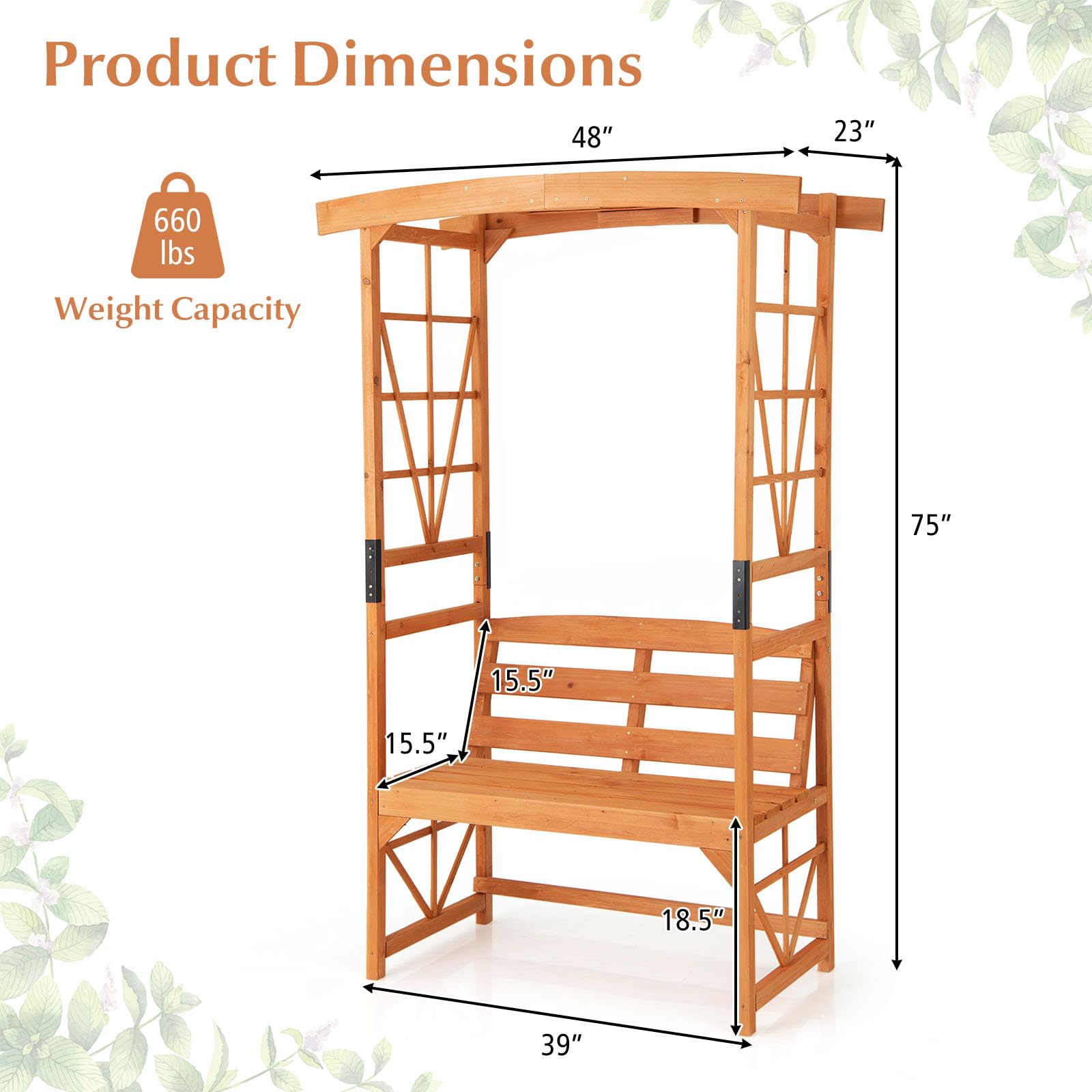 Giantex Garden Arbor with Bench - Wooden Garden Arch Trellis for Climbing Plants Vines, 2-Person Outdoor Bench