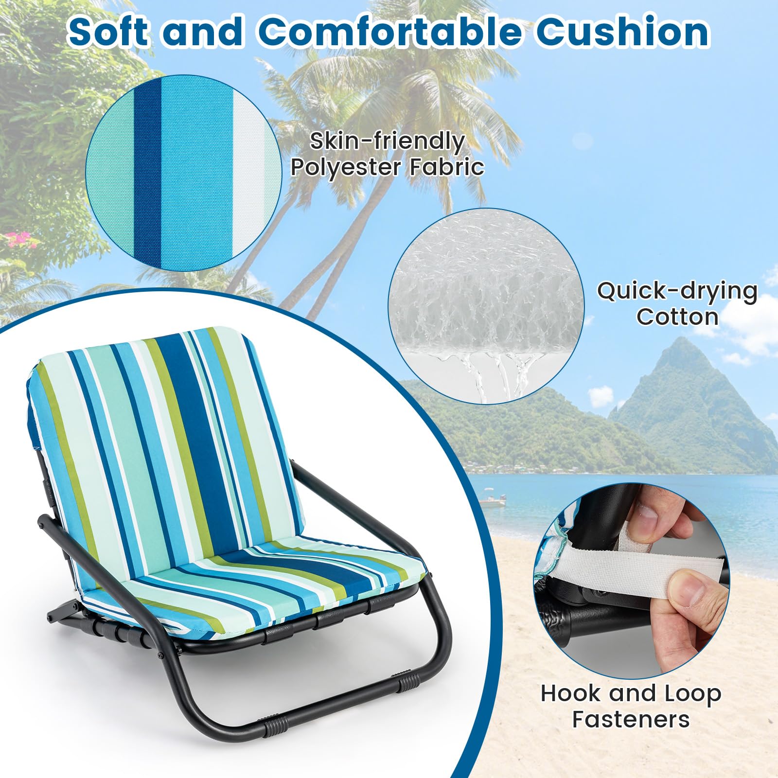 Giantex 2/4-Pack Beach Chairs for Adults, Folding Camping Chairs with Aluminum Frame, Quick-Drying Cotton Cushion