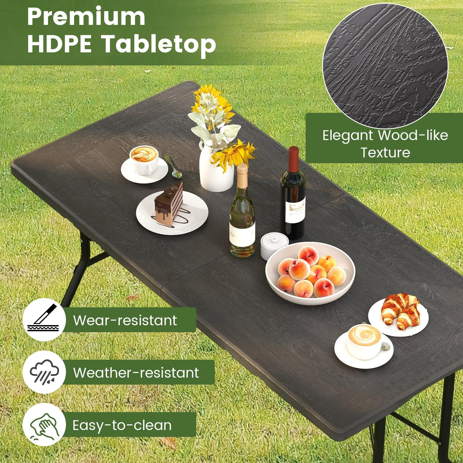 Giantex 5 FT Folding Table, HDPE Foldable Dining Table for 6