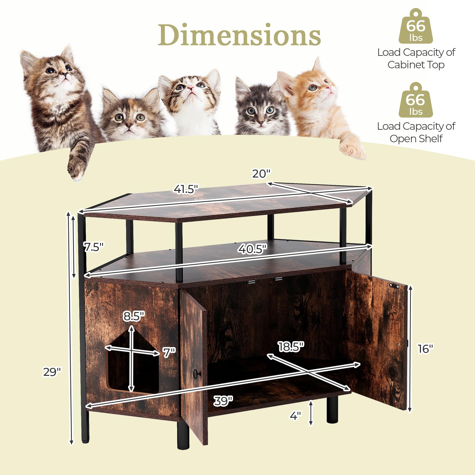 Giantex Corner Cat Litter Box Enclosure - Cat Washroom Hidden Furniture with Dual Front Entries