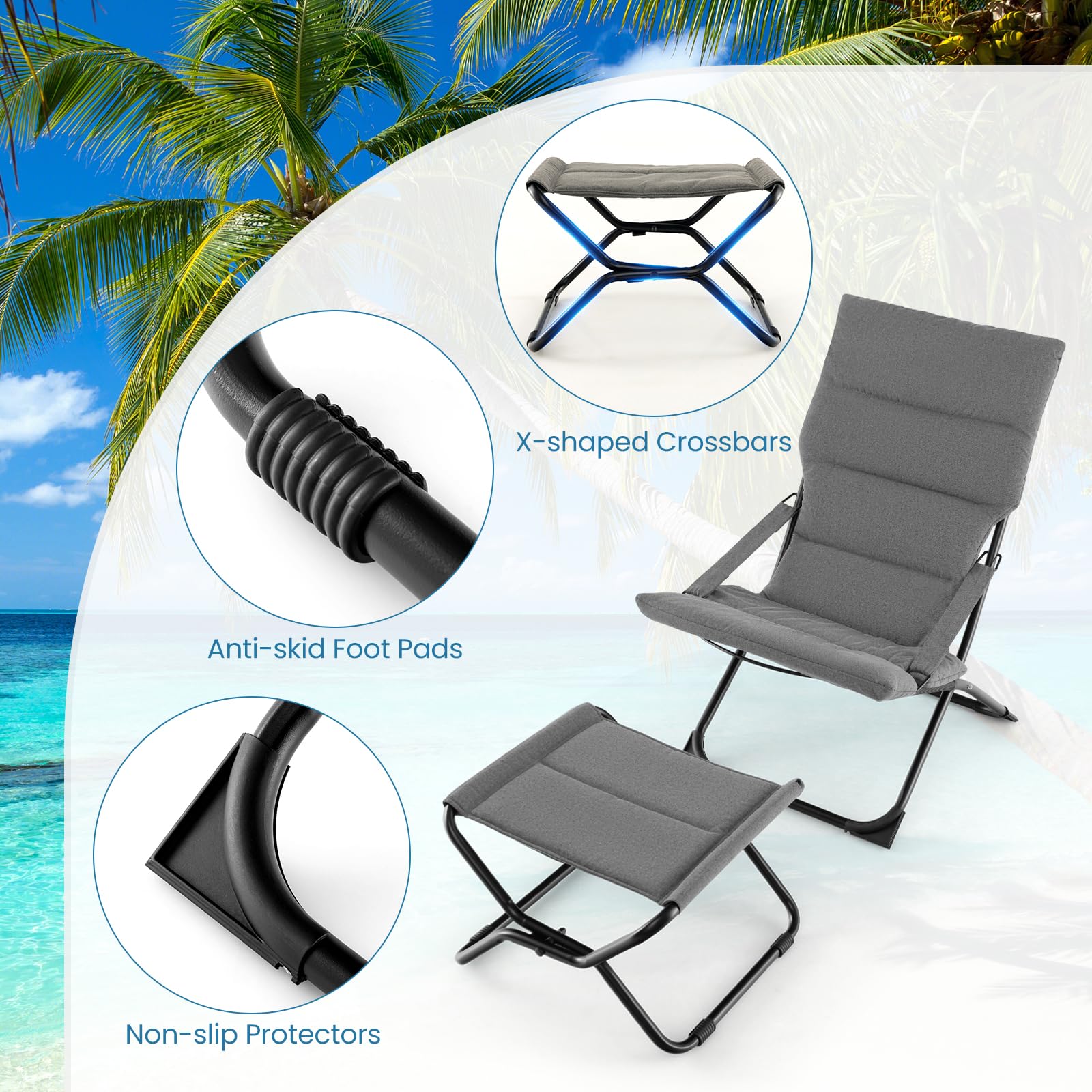 Giantex Patio Folding Chairs with Footrest, Outdoor Lounge Chair with Removable Cushion