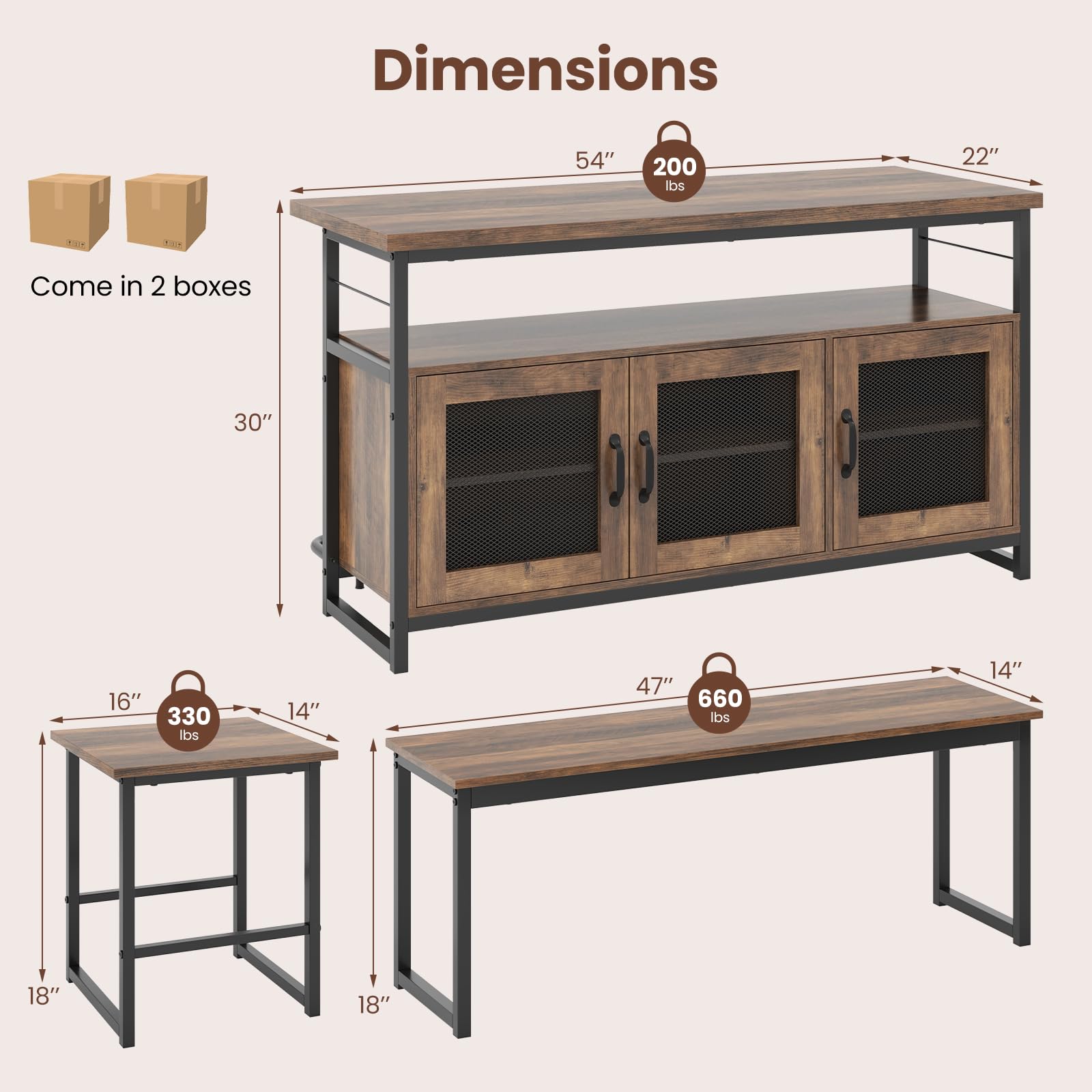 Giantex Dining Table Set for 4, Kitchen Island with Seating Bench & Stools, Storage Cabinet, 3-Position Adjustable Shelves