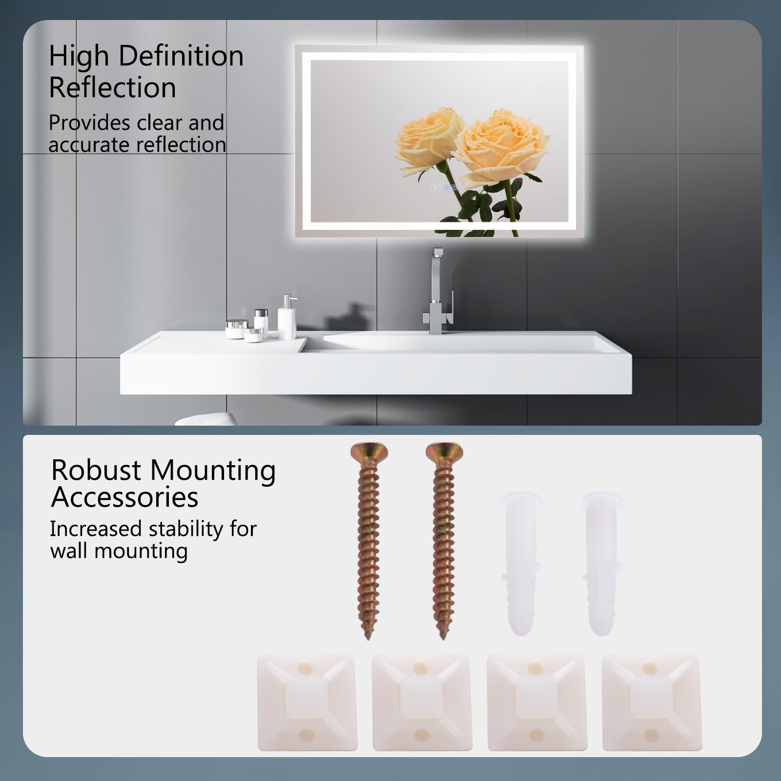 CHARMAID LED Bathroom Mirror - Lighted Vanity Mirror with Front and Backlight, 3 Lighting Colors, Adjustable Brightness