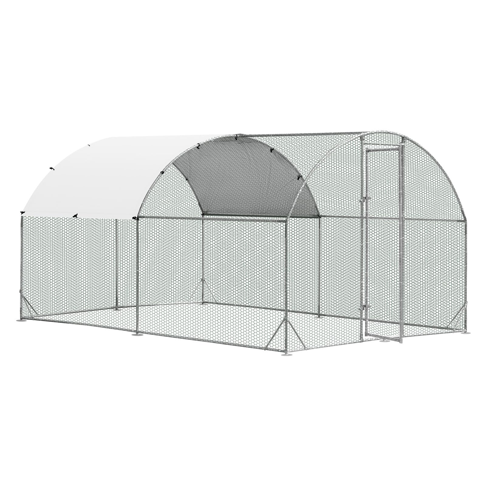 Giantex Metal Chicken Coop, Galvanized Walk-in Chicken Run with Waterproof PE Cover, Dome