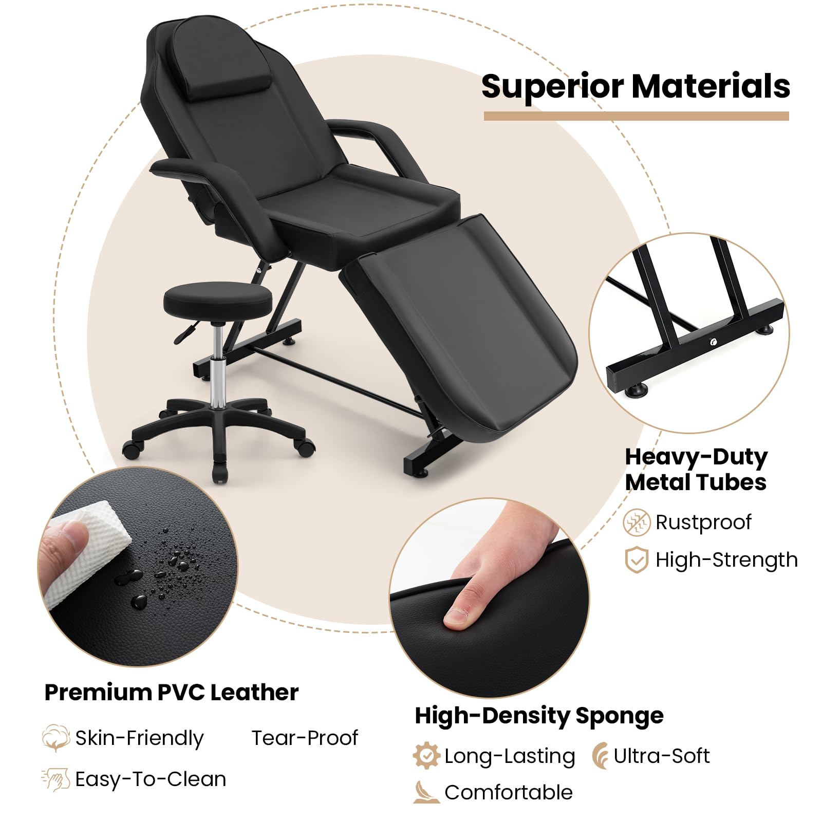 Giantex 73" Facial Chair with Hydraulic Stool, Tattoo Chair with with Adjustable Backrest & Legrest