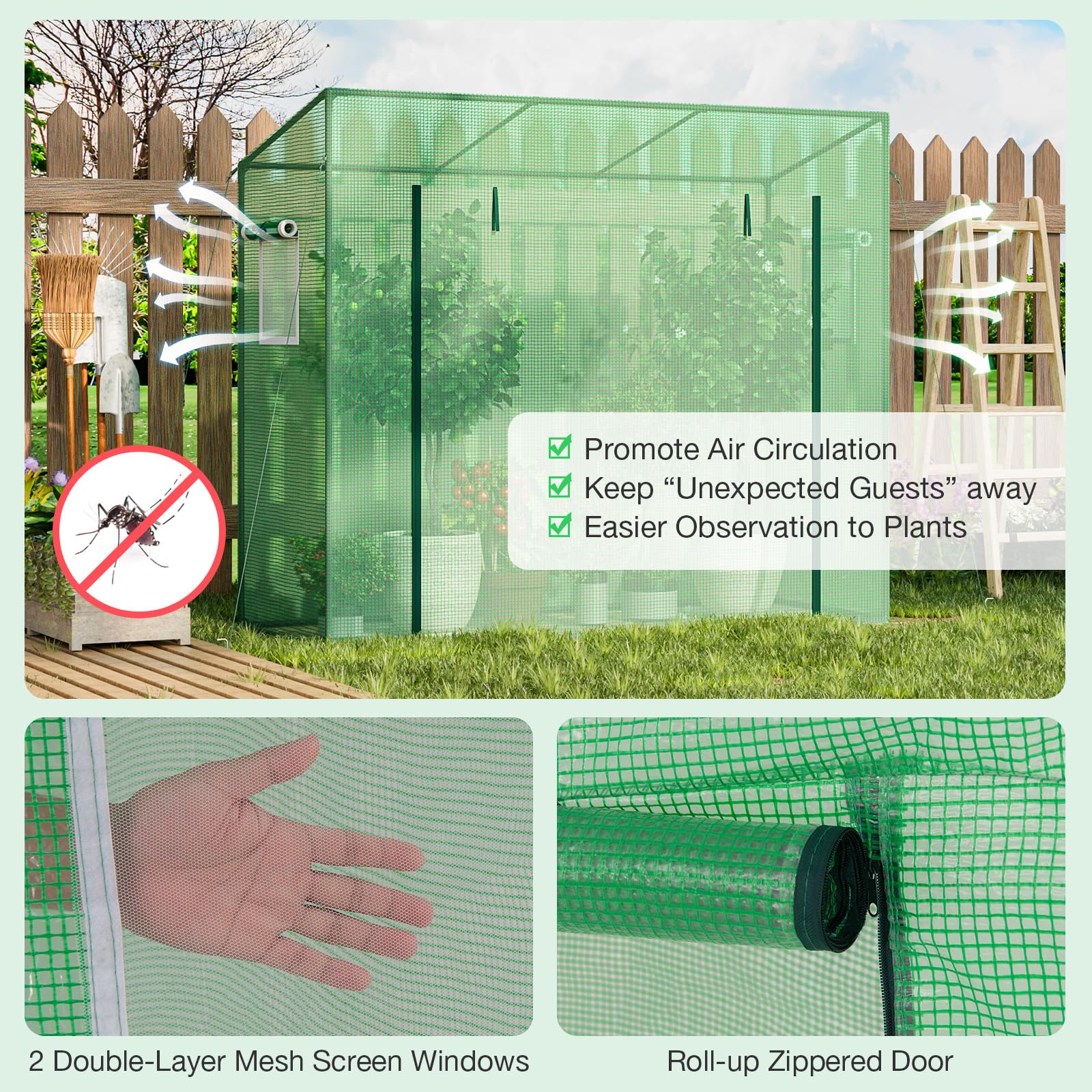 Giantex Walk-in Greenhouse, 4 Ground Stakes & Ropes, Outdoor Portable Mini Greenhouse w/ PE Cover