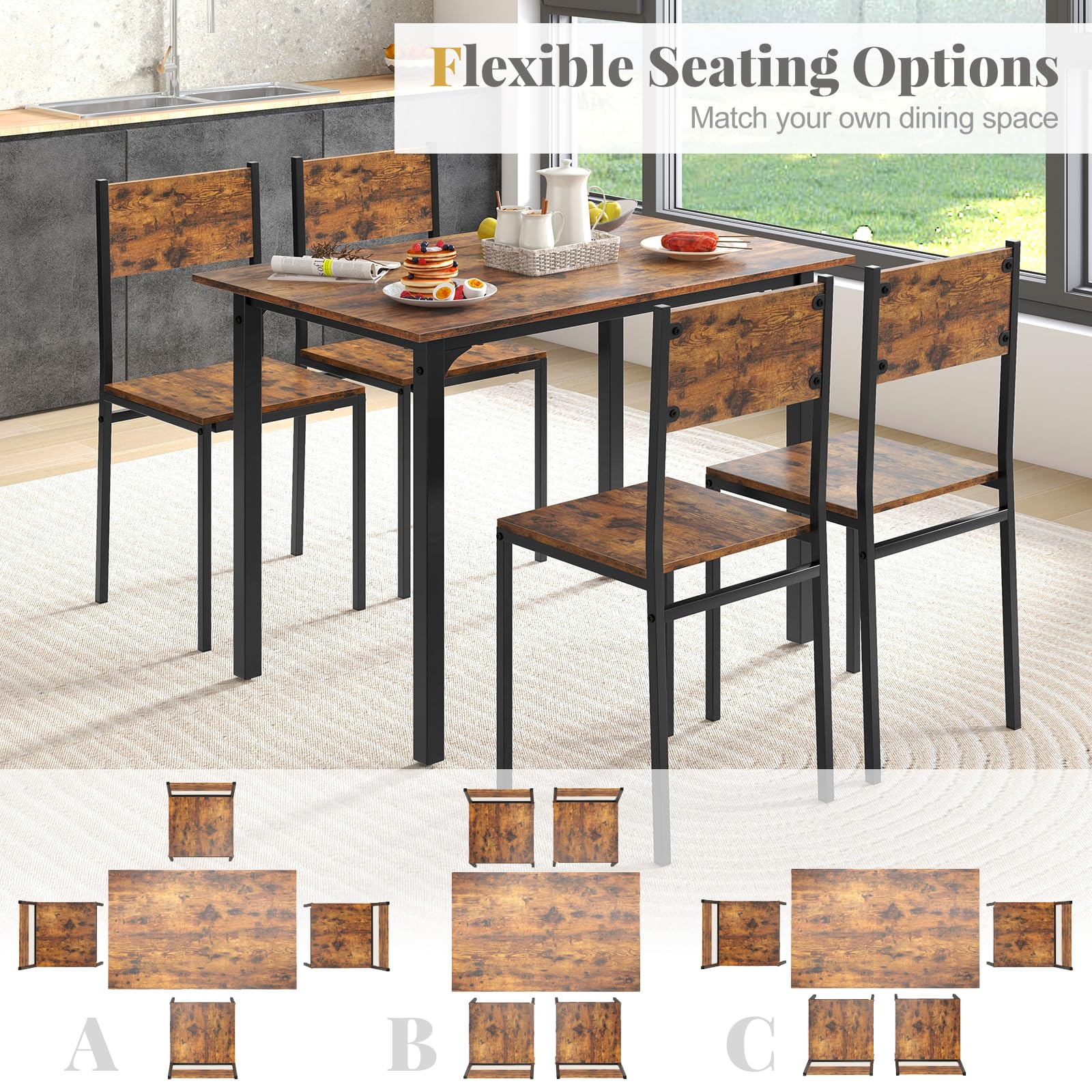 Giantex Dining Table Set for 4, 5-Piece Kitchen Table Set with Dinner Table, Dining Chairs