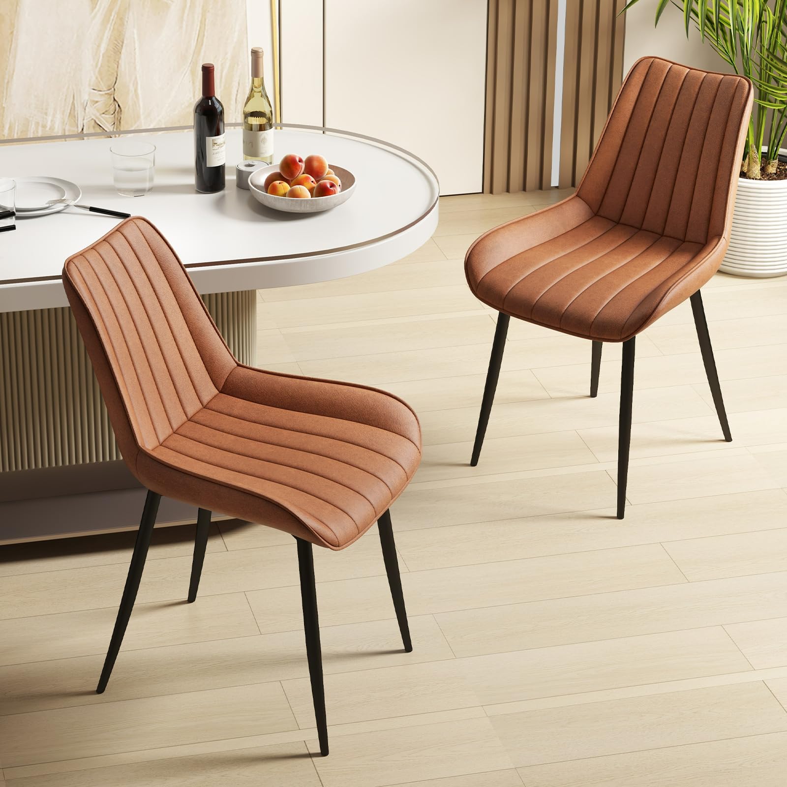 Giantex Dining Chairs, Faux-Leather Fabric Kitchen Chairs, Upholstered Leisure Chairs w/Metal Legs