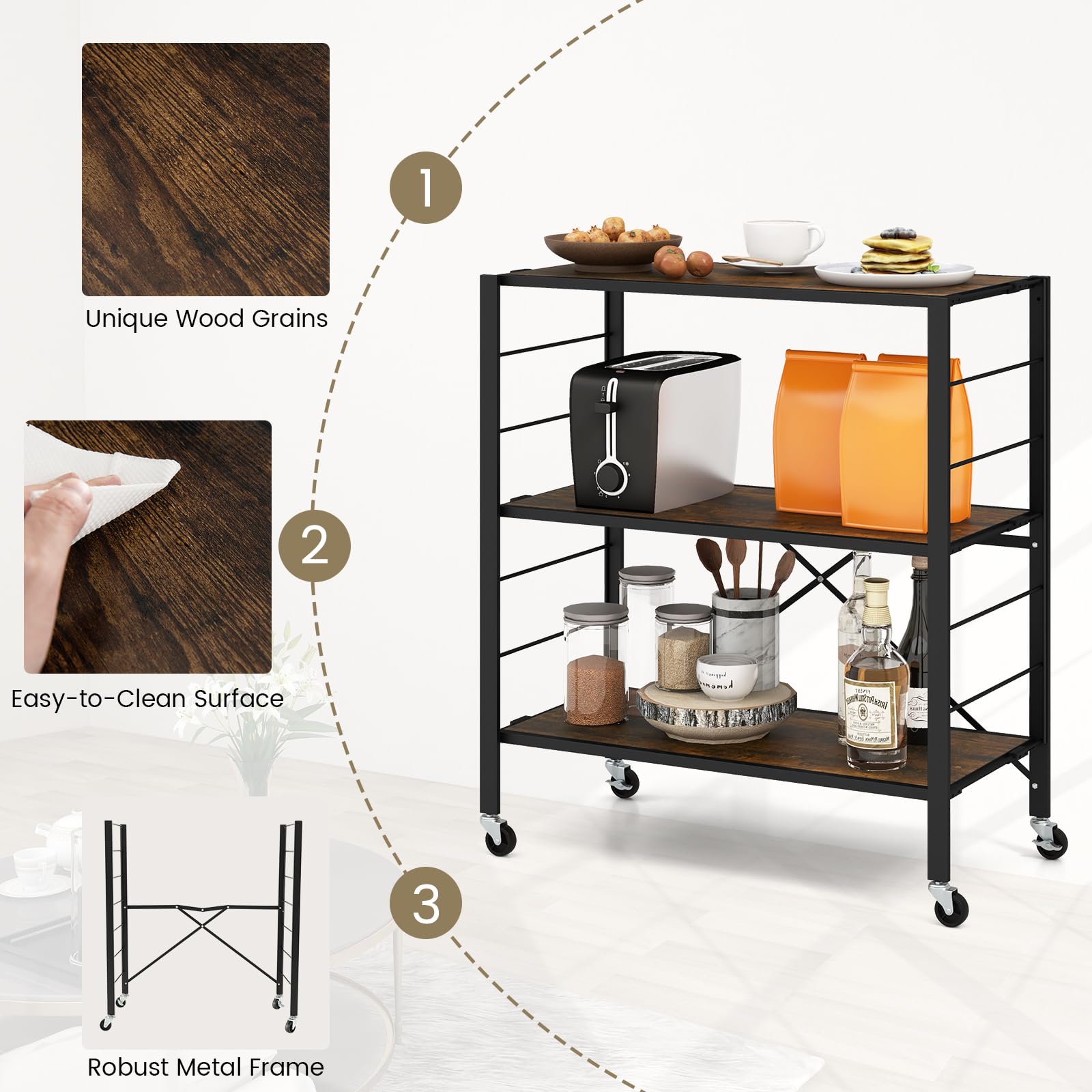 Giantex Folding Bookshelf with Wheels