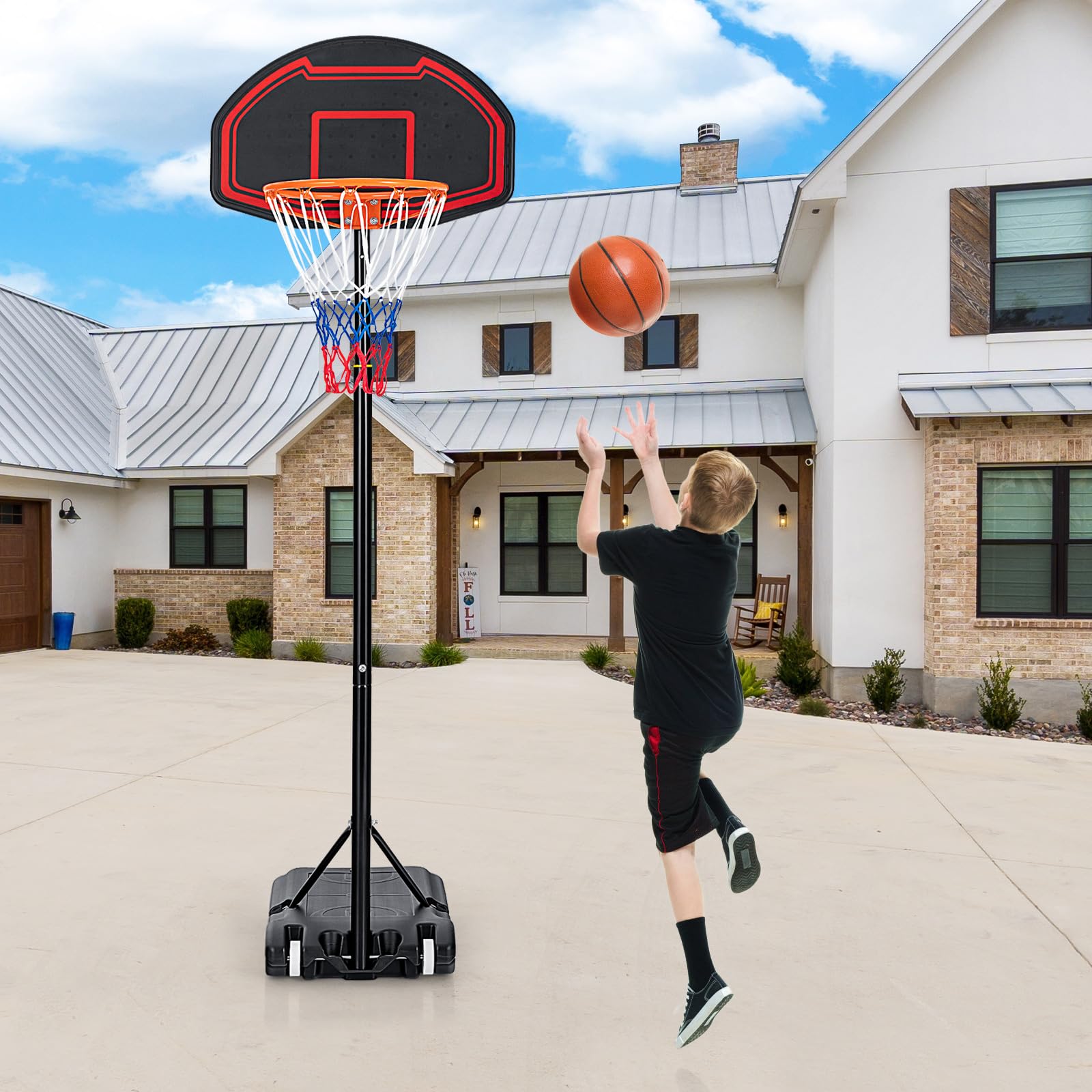 Giantex Portable Basketball Hoop Outdoor, 5.1-6.9Ft Height-Adjustable Basketball Goal System Indoor w/Shatterproof Backboard