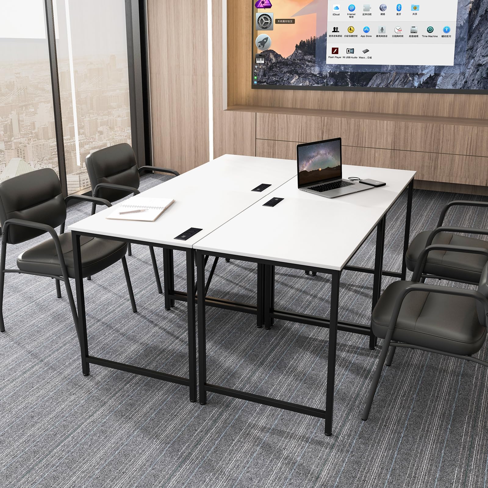 Giantex Conference Table with Charging Station, 2/4/6 PCS 32" x 24" Rectangular Meeting Room Desk with Storage Bag & Hook