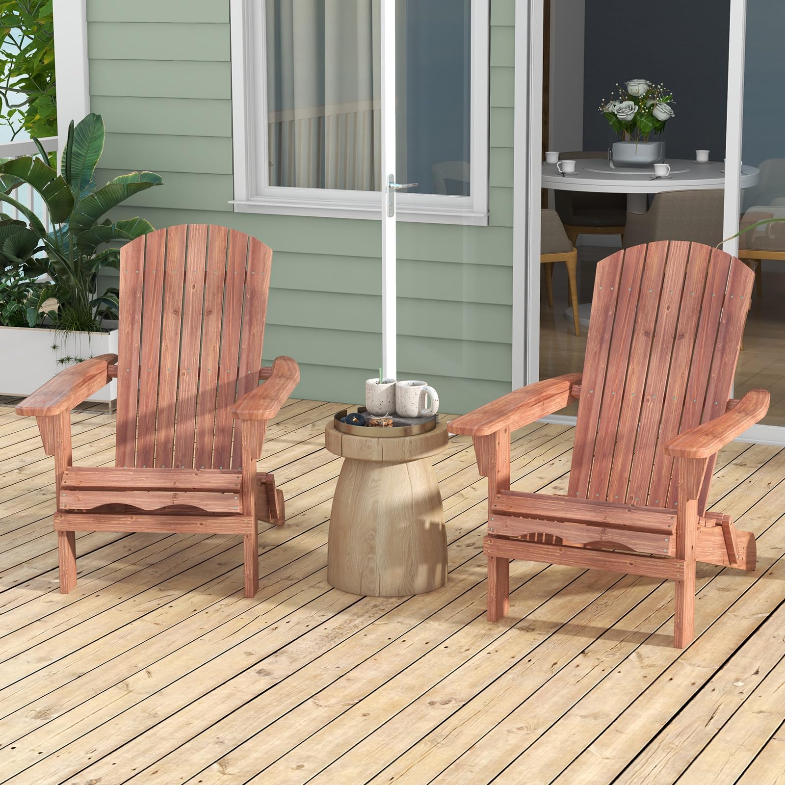 Giantex Foldable Adirondack Chair Set of 1/2/4 - Folding Front Porch Chairs with High Back, Wide Armrests, 400 LBS Max Load