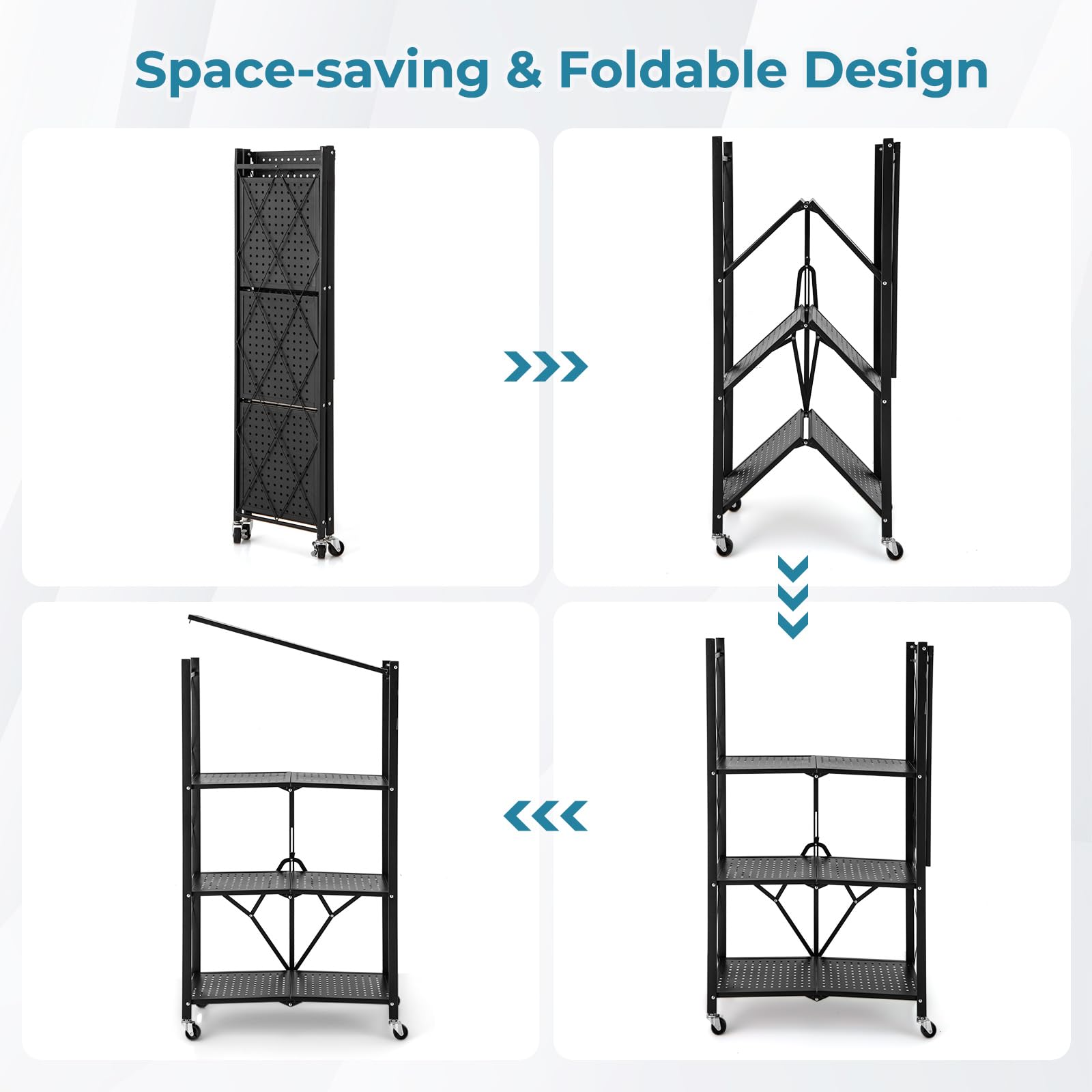 Giantex 4-Tier Foldable Storage Shelf, Collapsible Shelving Unit Display with Lockable Wheels