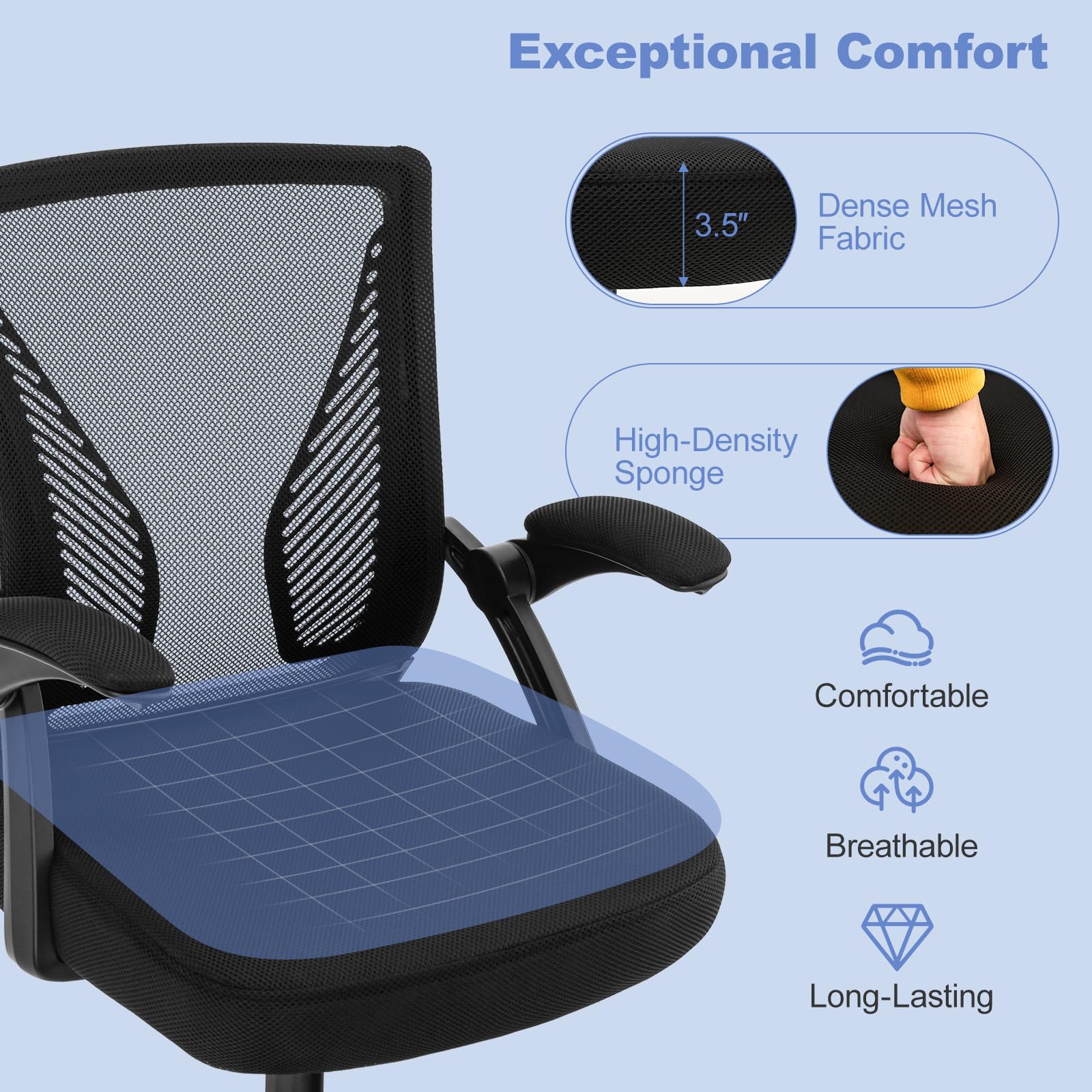 Giantex Ergonomic Office Chair, Mid Back Desk Chair with Comfy Flip-Up Armrests & Lumbar Support