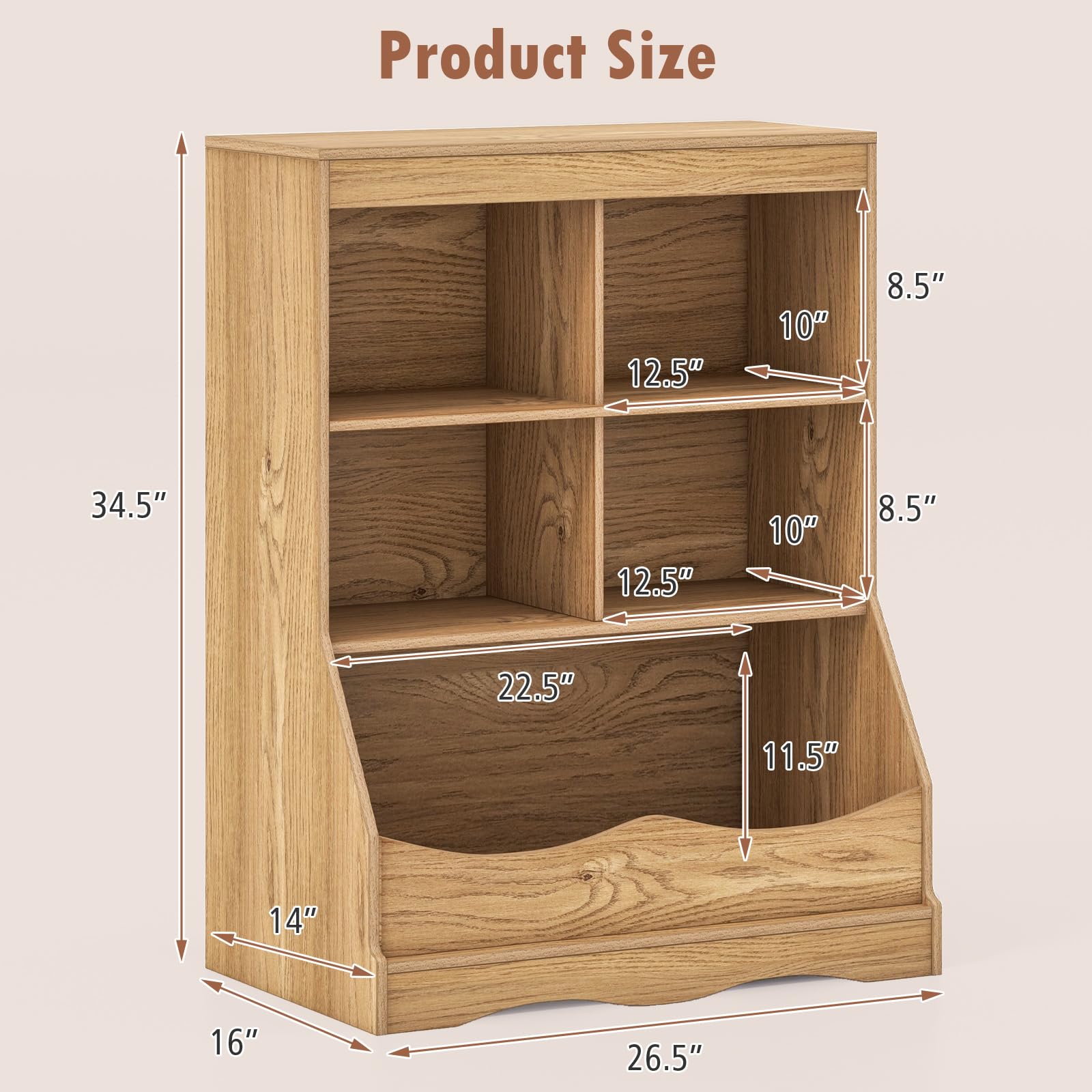 Giantex Storage Cabinet, Small Bookshelf, Short Bookcase with 4 Open Storage Cube & Bottom Compartment