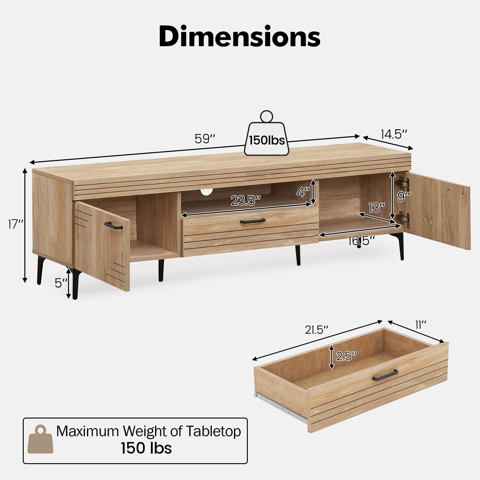 Giantex TV Stand for TV up to 65 Inches, Mid Century Modern Entertainment Center with 2 Cabinets