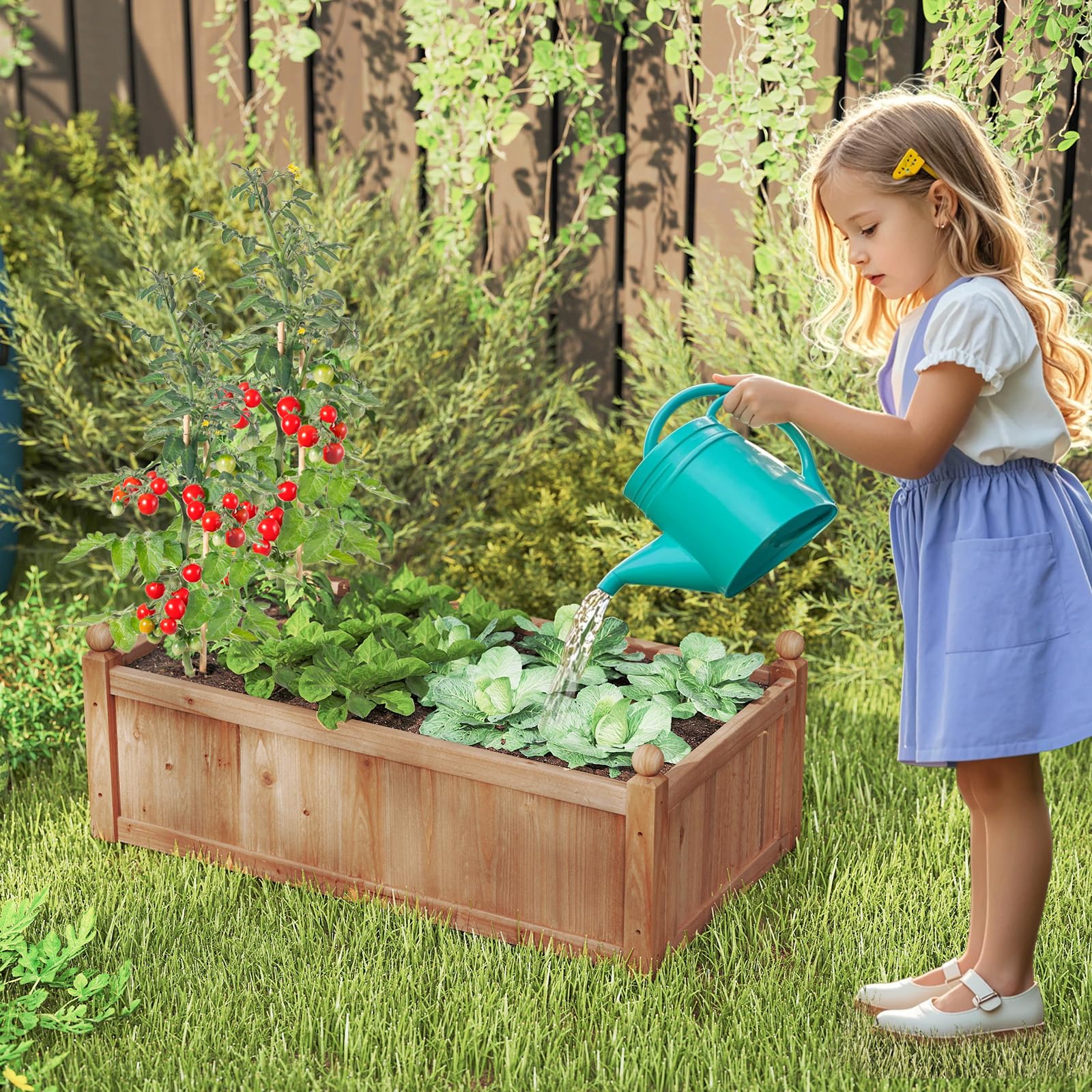 Wood Raised Garden Bed, 46” x 24” x 16” Rectangular Flower Box w/Drainage Holes