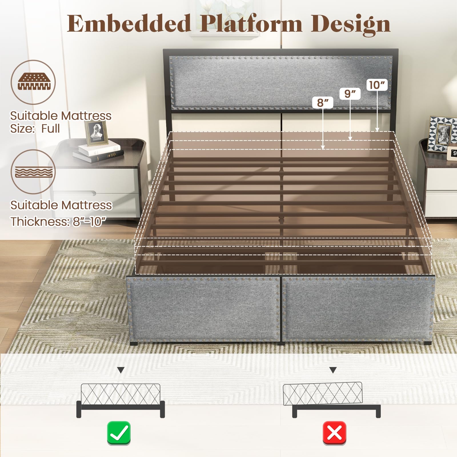 Giantex Bed Frame with LED Lights and 2 Storage Drawers