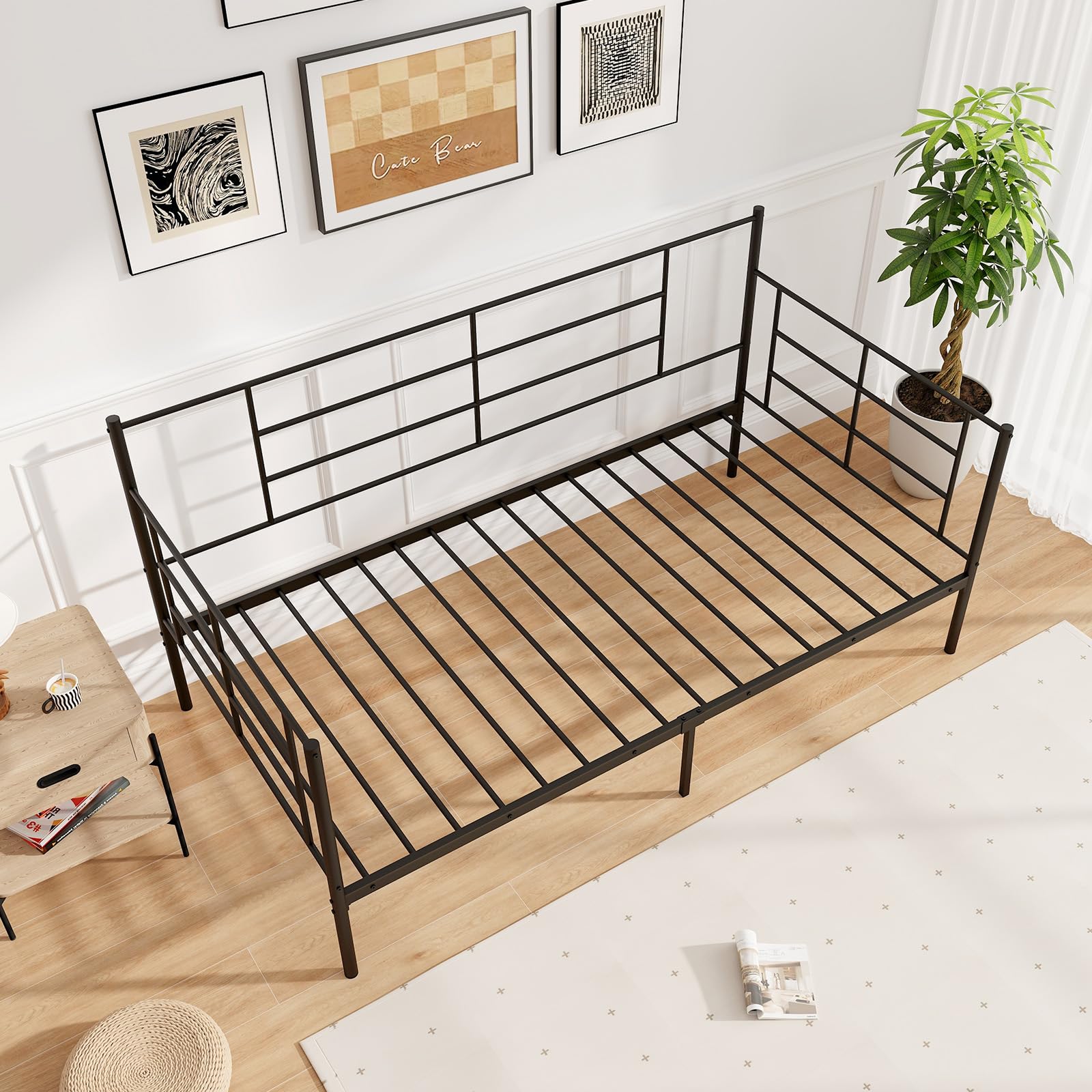 Giantex Metal Twin Daybed, Twin Size Platform Bed with High Headboard & Extra Support Leg