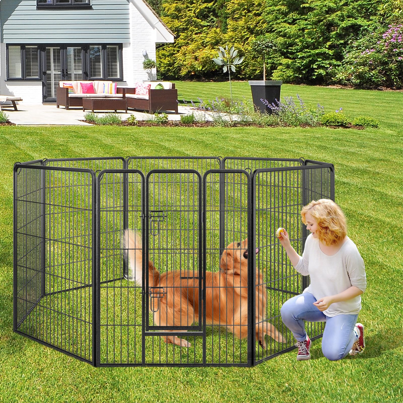 Giantex Dog Playpen Outdoor 40" H - 8/16 Panels Metal Pet Fence for Large Dogs, Heavy Duty Dog Pen Exercise Fence with Door