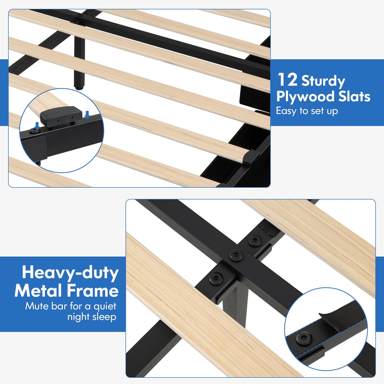 Giantex Bed Frame with Storage Headboard and 4 Drawers, Modern Upholstered Platform Bed with Charging Station