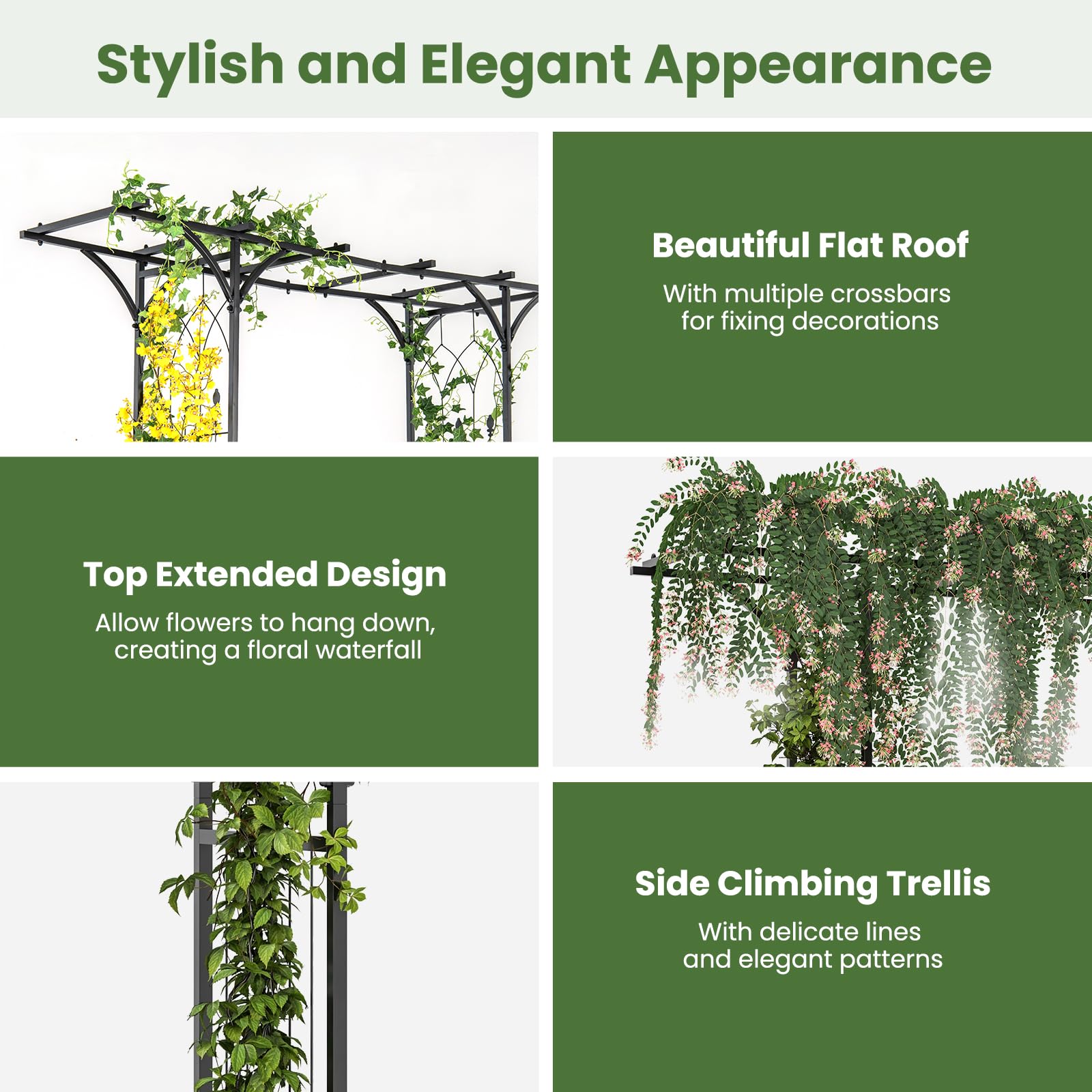 Giantex Garden Arch Trellis, Wedding Arbor for Ceremony Party, 79''W x 81''H, Metal Garden Arbor for Climbing Plants Rose