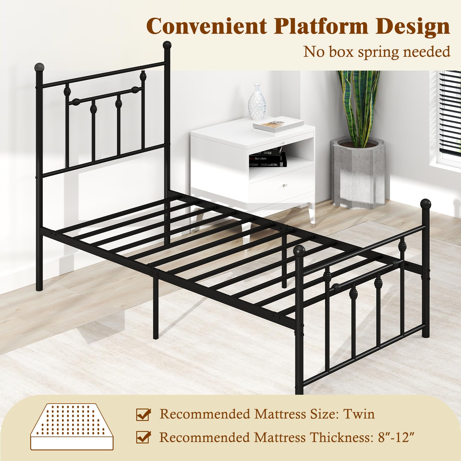 Giantex Twin Bed Frames with Headboard and Footboard, Victorian Style Twin Platform Bed