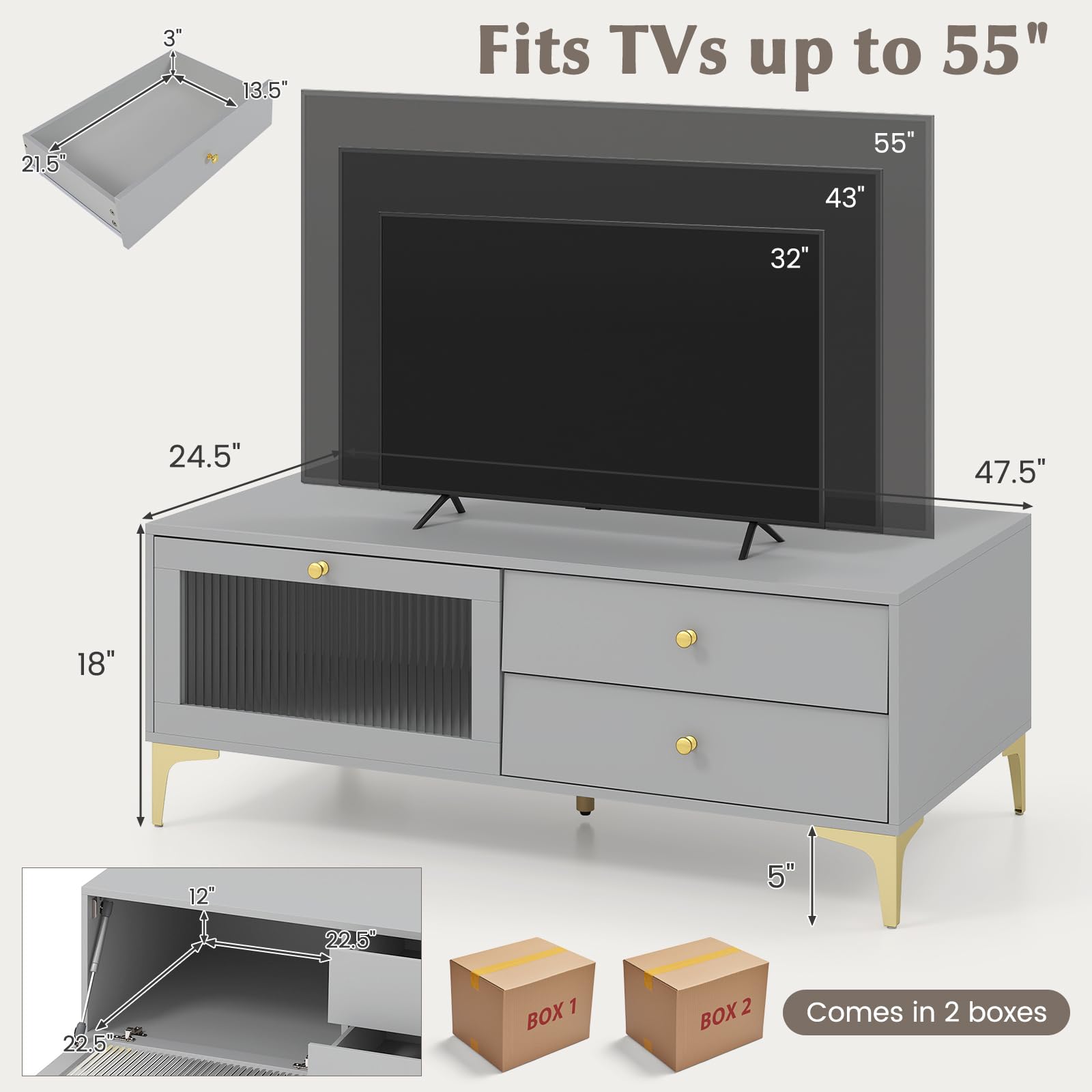 Giantex TV Stand for TVs up to 55”, Entertainment Center with Storage Drawers