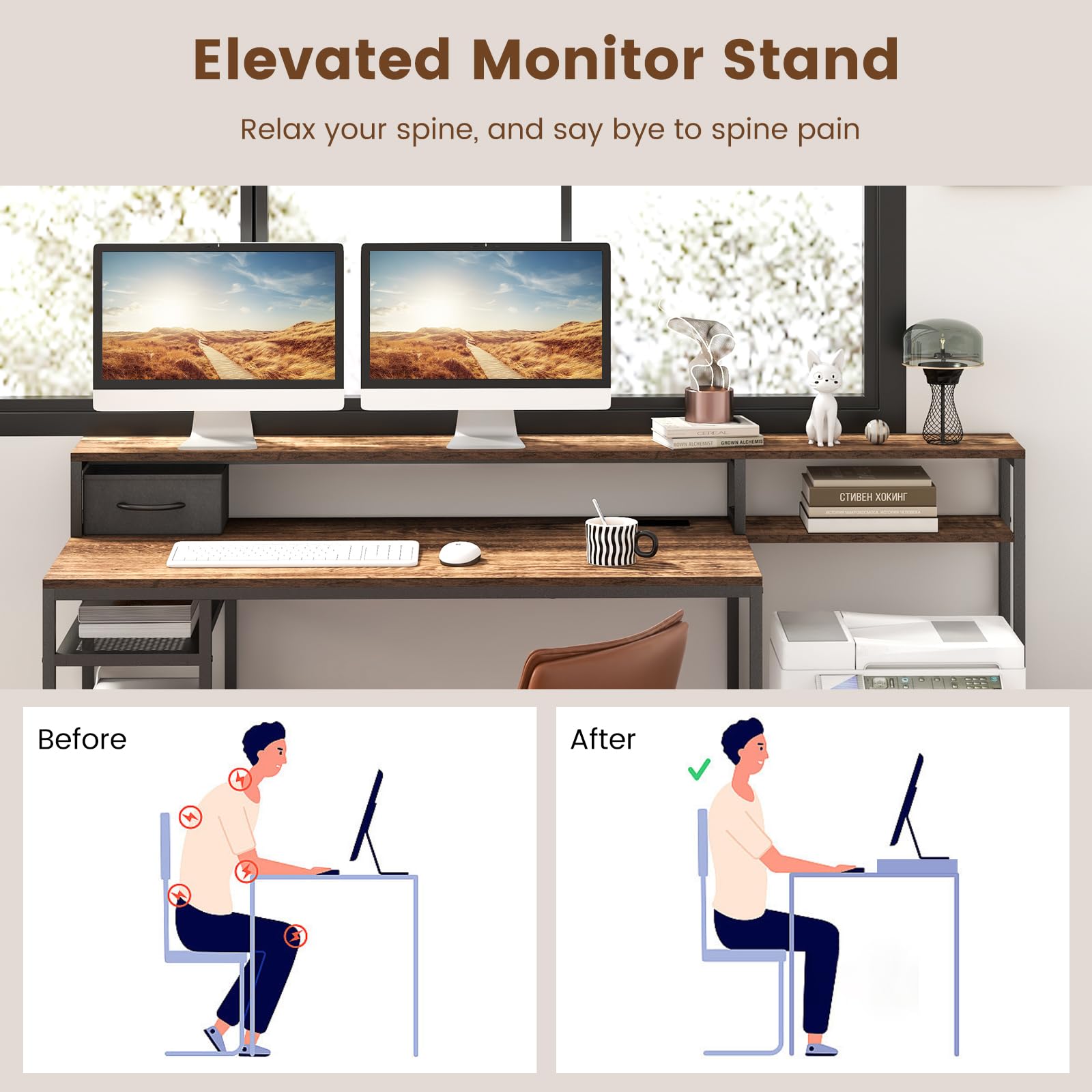 Giantex 67" Computer Desk with File Drawers Cabinet, Home Office Desk with Monitor Stand