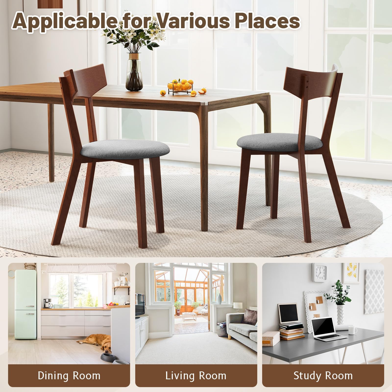 Giantex Wooden Dining Chairs, Solid Wood Kitchen Chairs w/Curved Back & Cushioned Seat