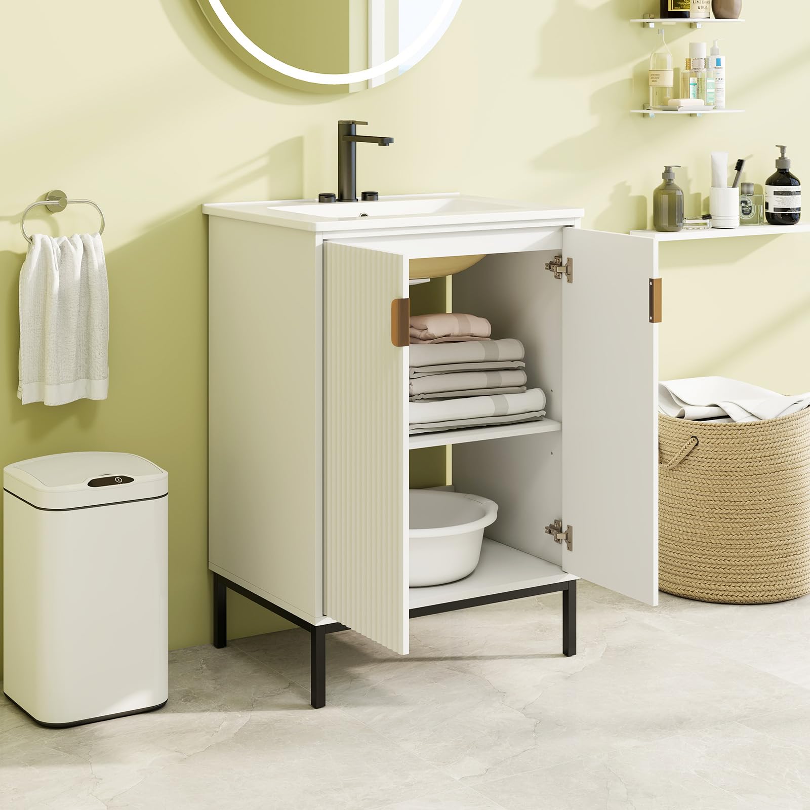 24” Undermount Bathroom Storage Cabinet and Sink Combo Set with 2 Doors