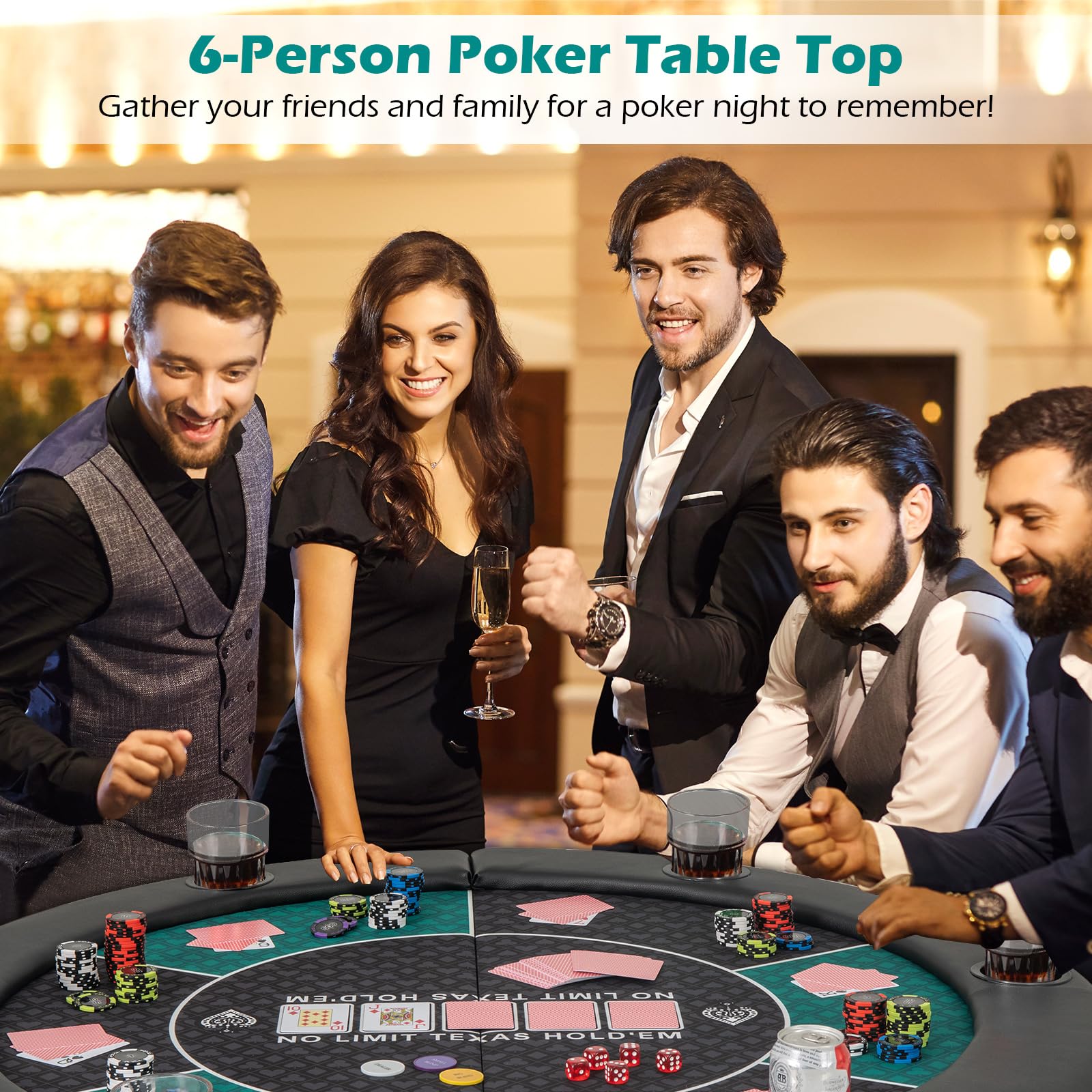 Giantex 48" Poker Table Top, 6 Player Foldable Round Blackjack Poker Table Topper w/Carrying Bag