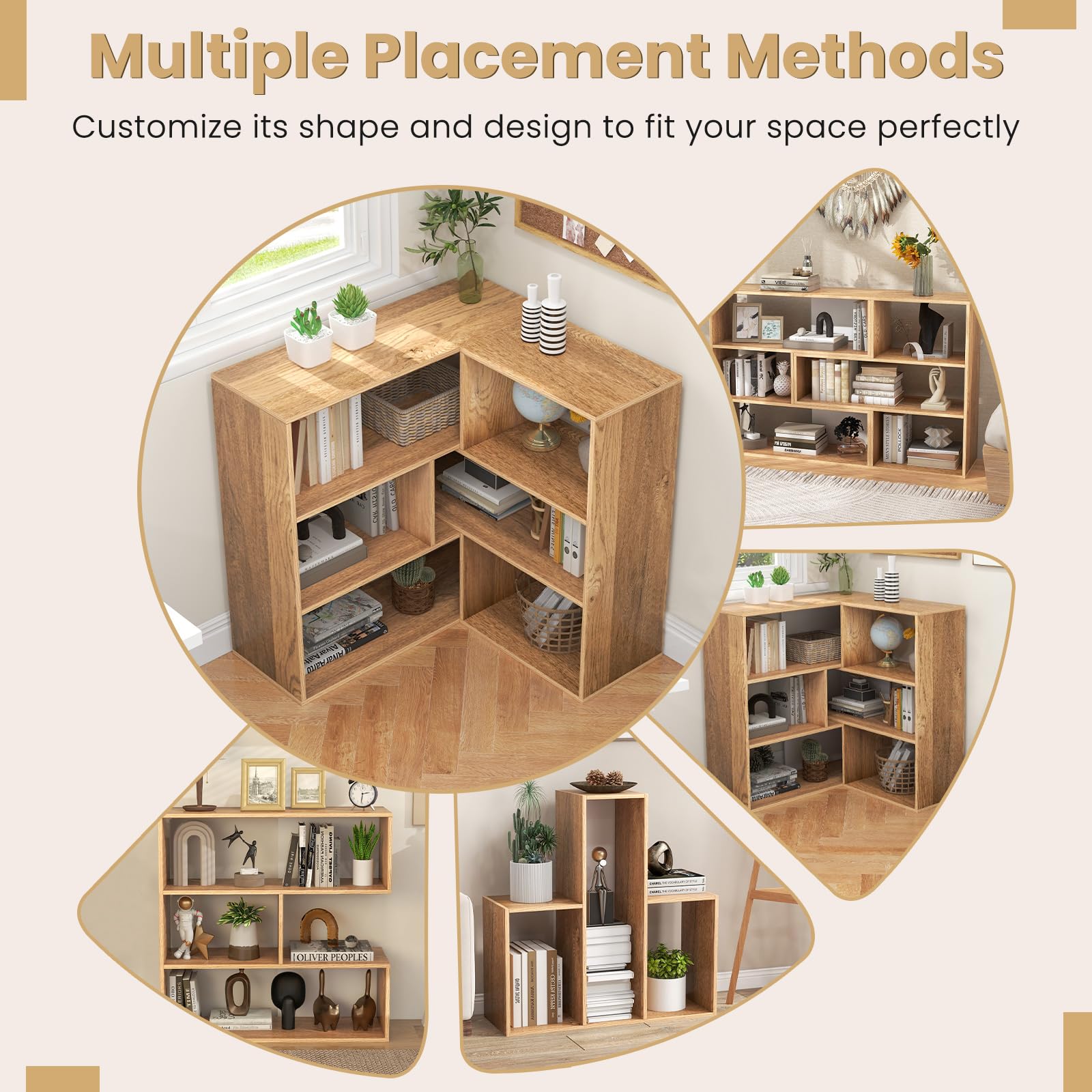 Giantex 3-Tier Bookshelf, Wooden Concave Bookcase for Small Space, Modern Freestanding Display Storage Shelves