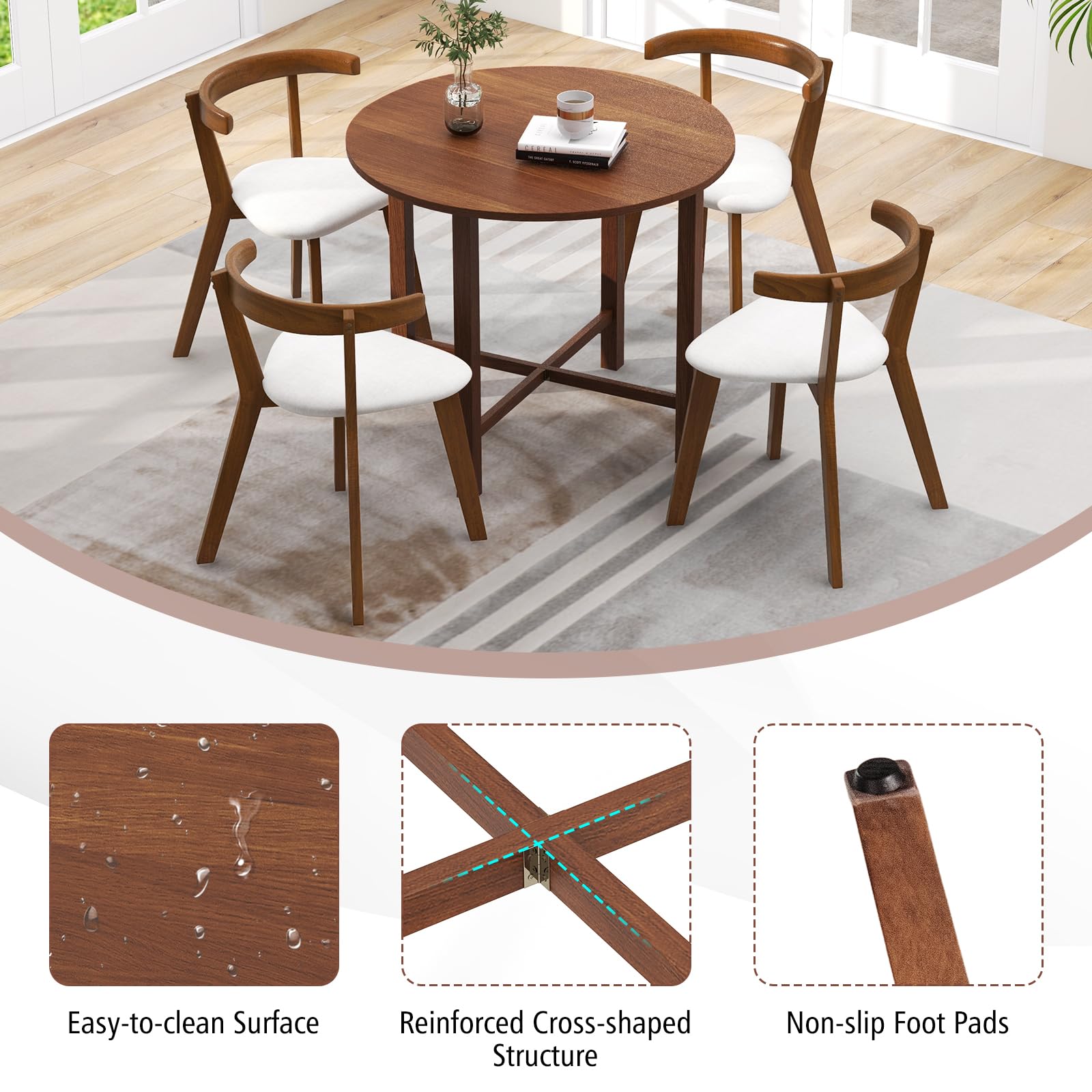 Giantex 35.5” Round Dining Table, Folding Kitchen Table for Small Spaces