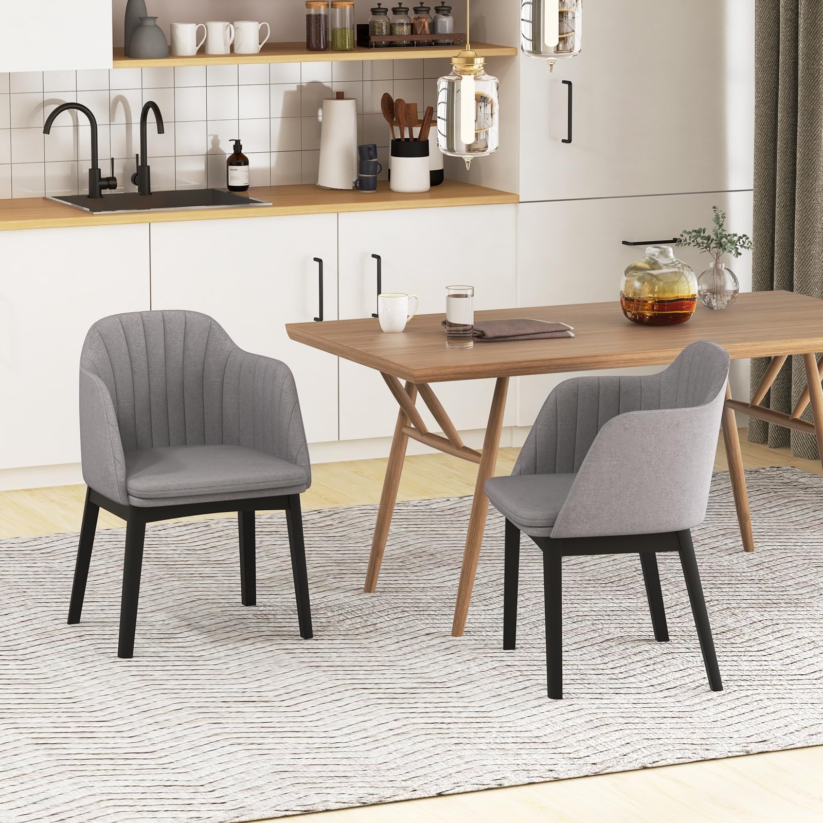 Giantex Modern Dining Chairs, Upholstered Velvet Accent Chairs w/Curved Backrests & Rubber Wood Legs