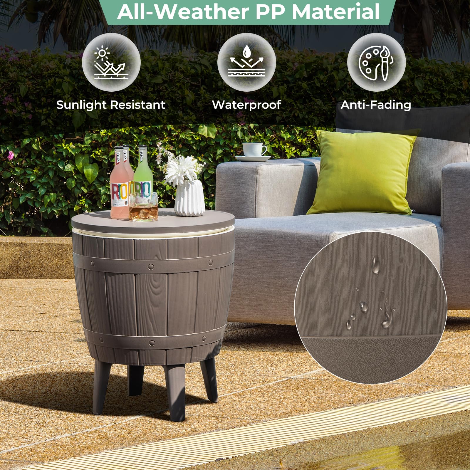 Giantex Cooler Side Table Outdoor - 10 Gallon Cooler Table with Drainage Plug, Adjustable Height