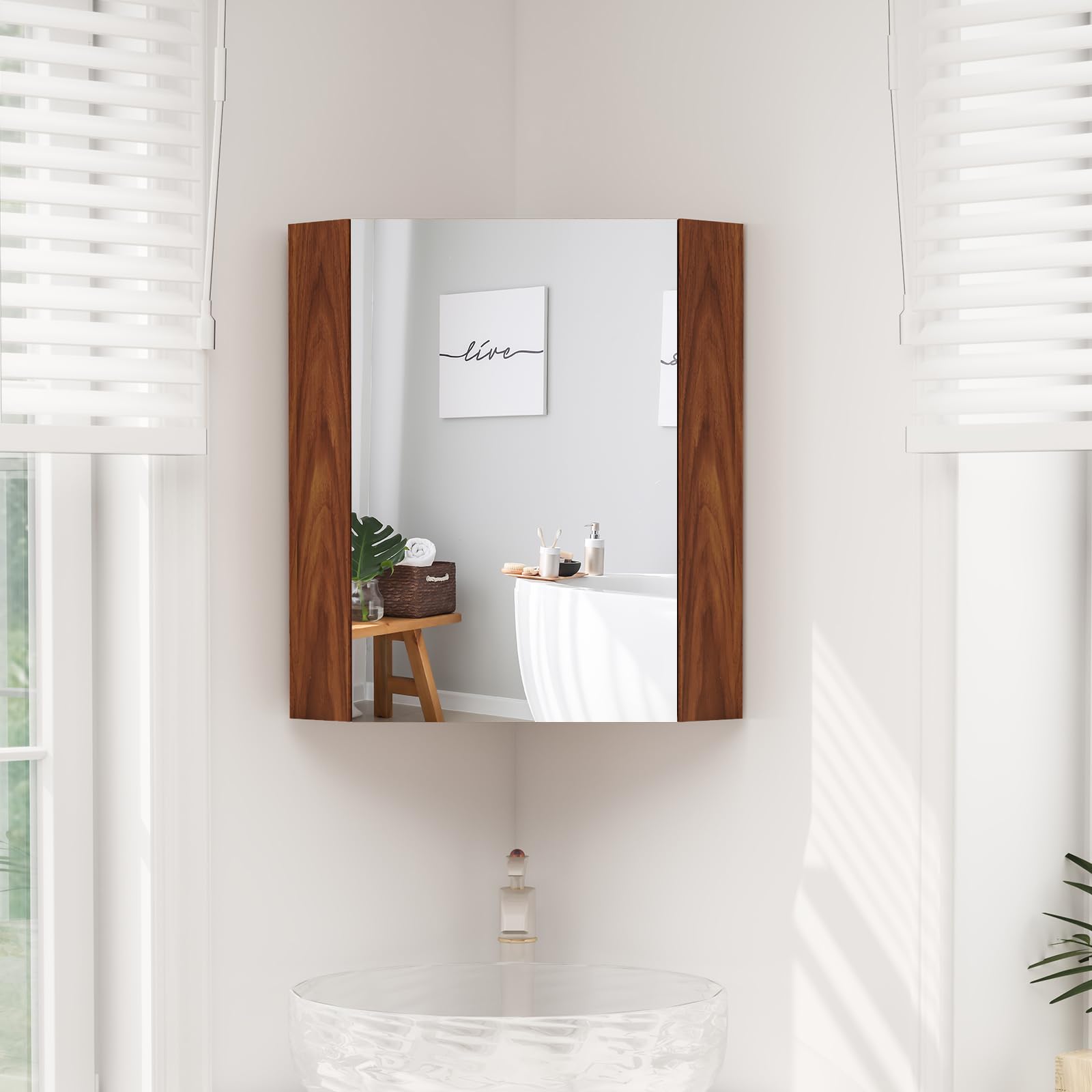 Giantex Corner Medicine Cabinet, 23.5” Over The Toilet Storage Cabinet with Mirror Door, Adjustable Shelf